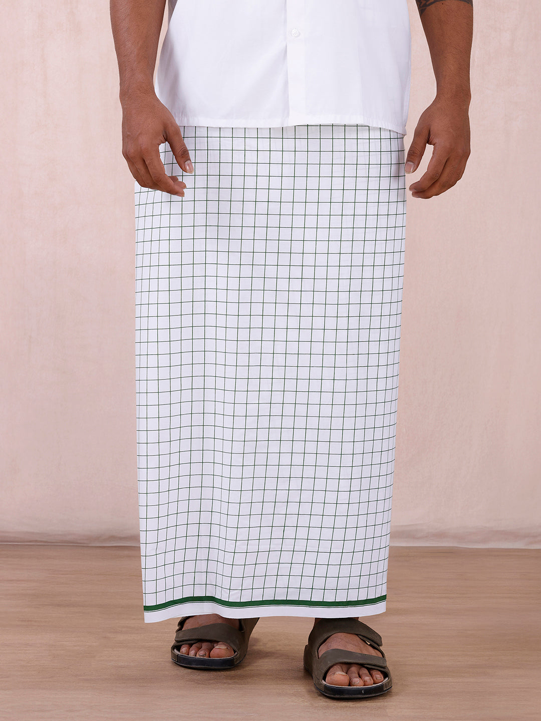 Men 100% Cotton Single Layer White Stitched Lungi Shalimar 2M