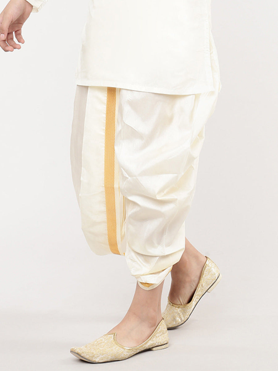 Buy Off White Kurta Art Silk Solid Full Sleeves And Dhoti Pant Set For Men  by Arihant Rai Sinha Online at Aza Fashions.