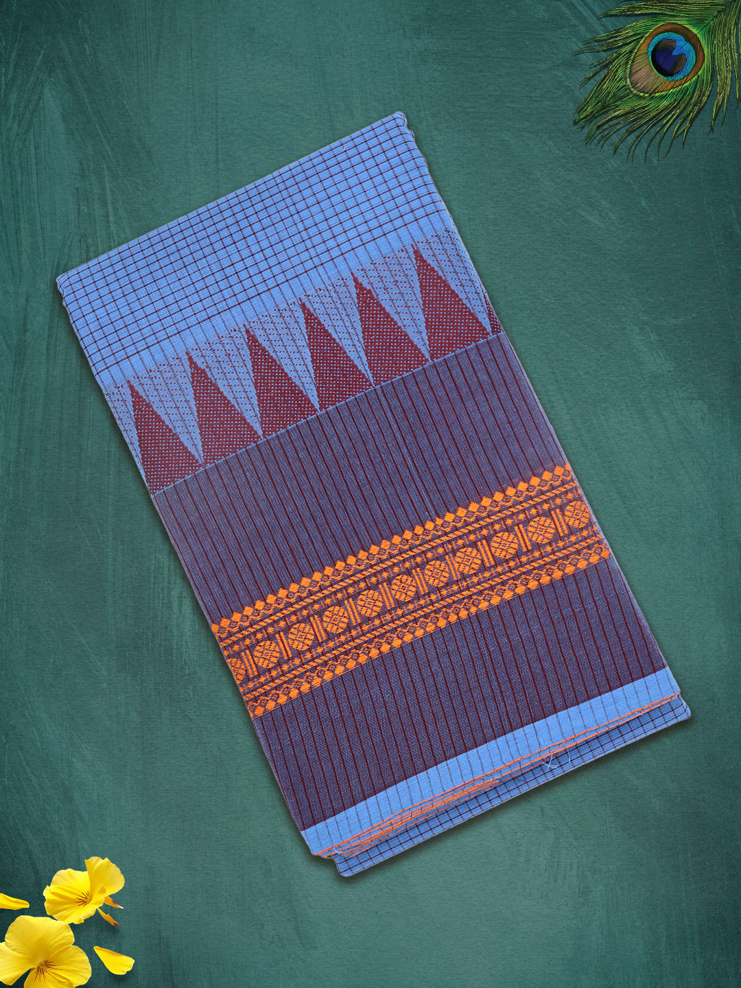 Women Denim Blue Plain Pure Chettinad Cotton Saree PCS220