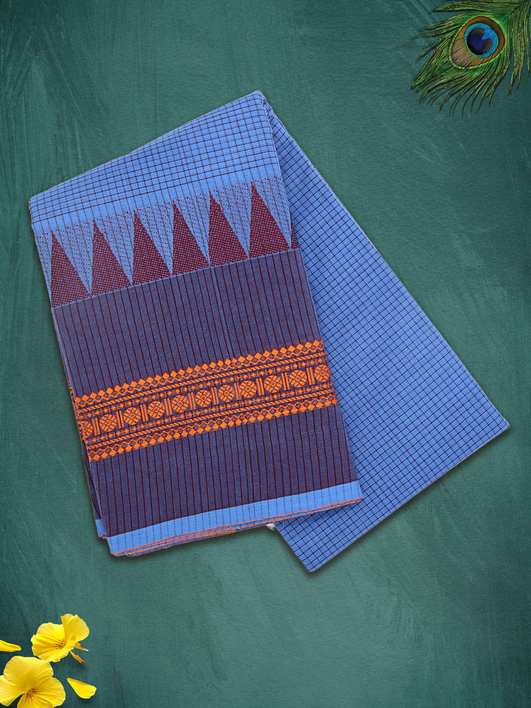 Women Denim Blue Plain Pure Chettinad Cotton Saree PCS220