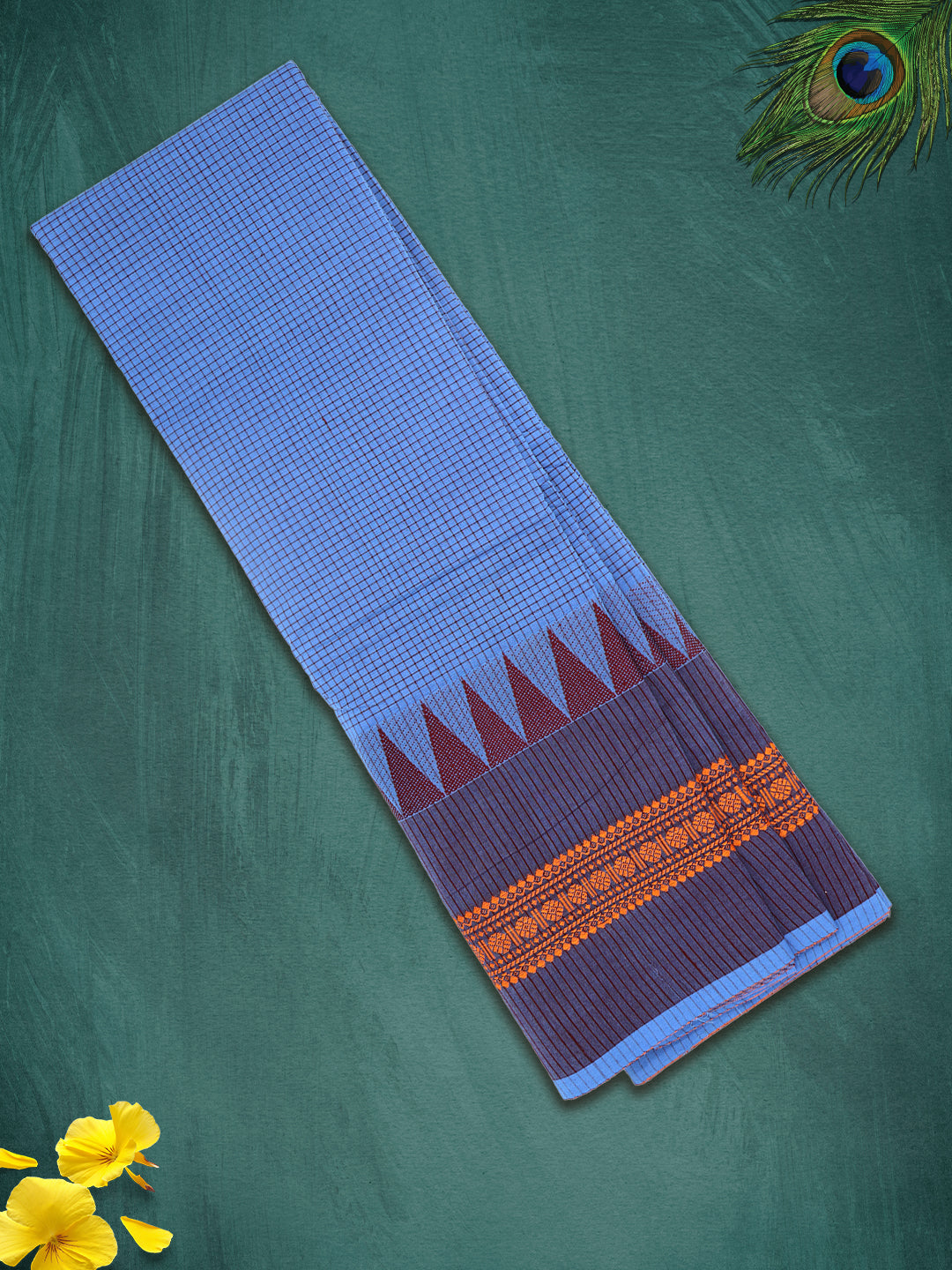 Women Denim Blue Plain Pure Chettinad Cotton Saree PCS220