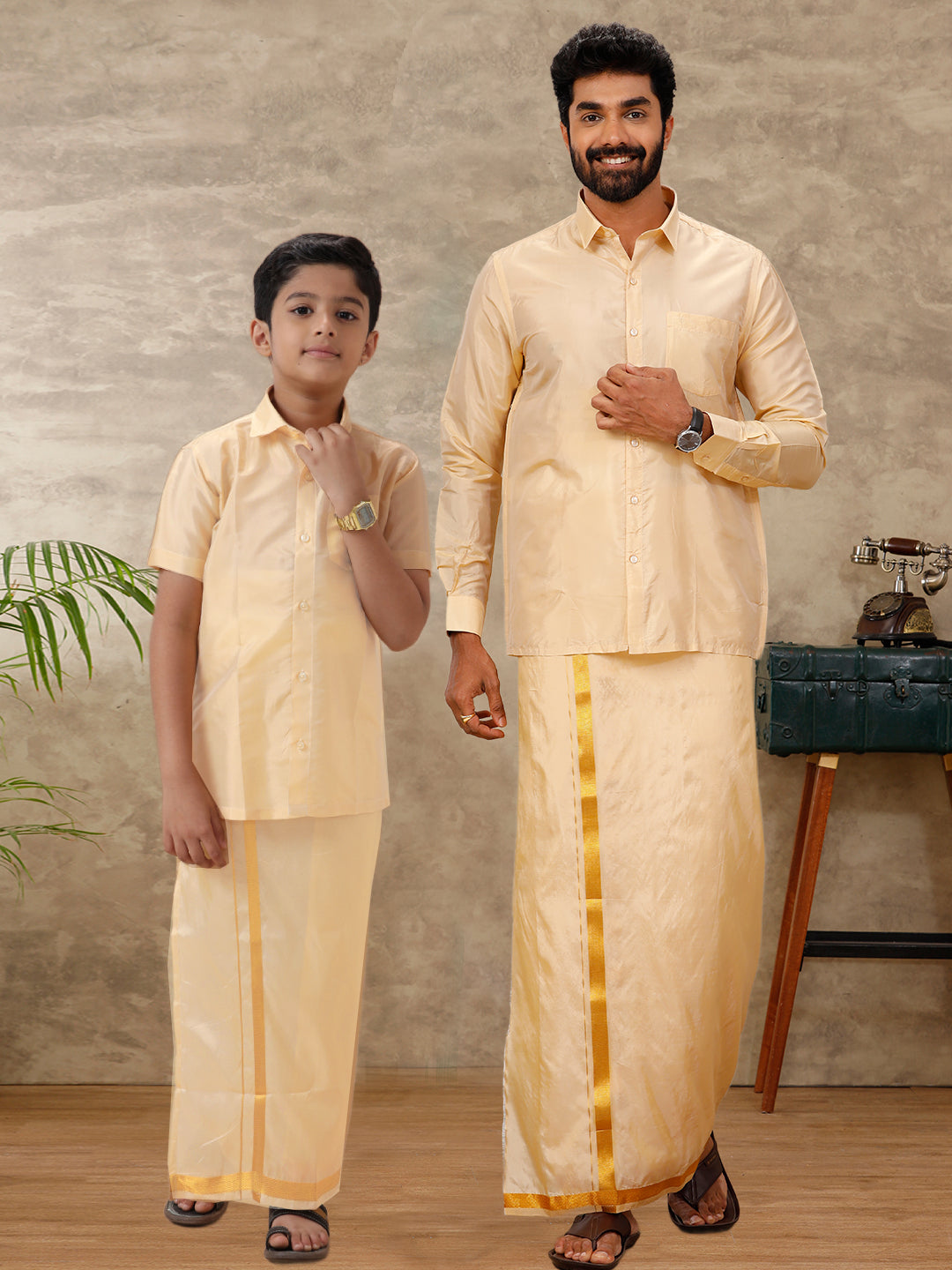 Father & Son Full Sleeves Art Silk Combo Swayamvara Fresh Peach