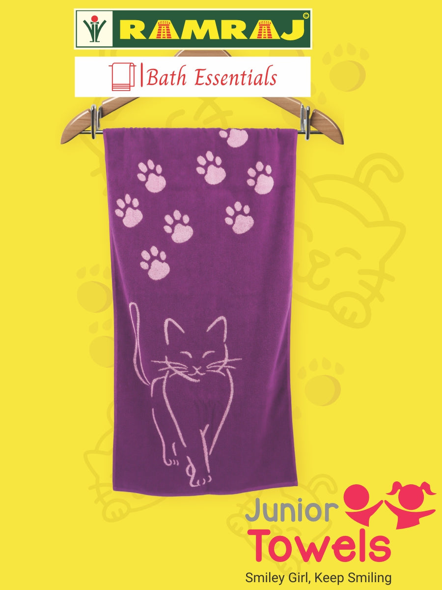 100% Premium Cotton Soft & Absorbent Purple Colour Junior Girls Bath Towel Cat