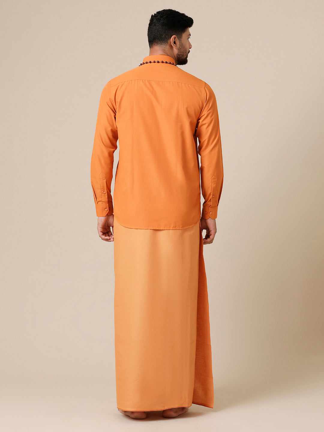 Mens Devotional Full Sleeve Shirt & Dhoti Combo Kaavi