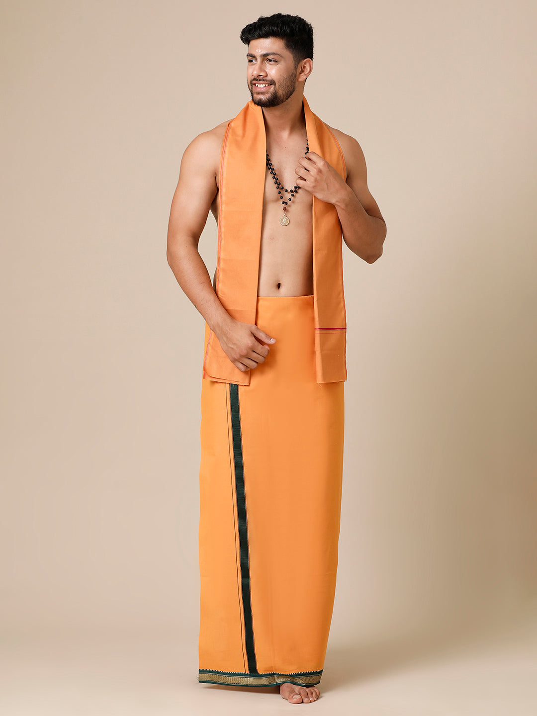 Mens Devotional Dhoti & Towel Combo Kavi