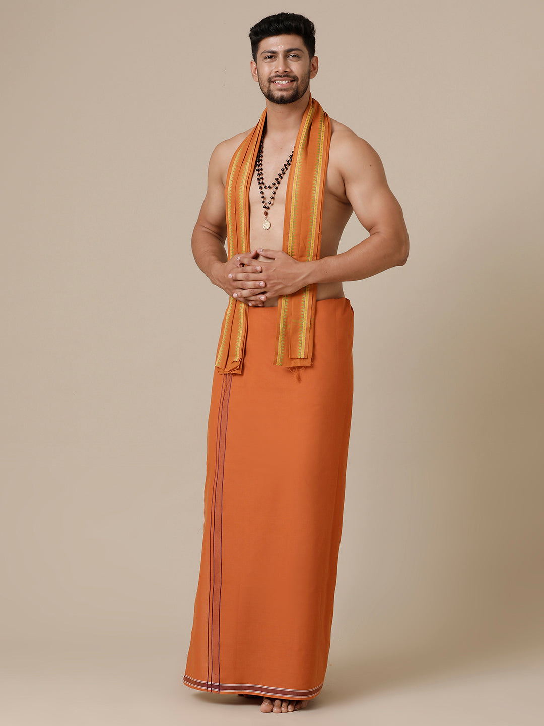 Mens Devotional Dhoti & Towel Combo Kavi