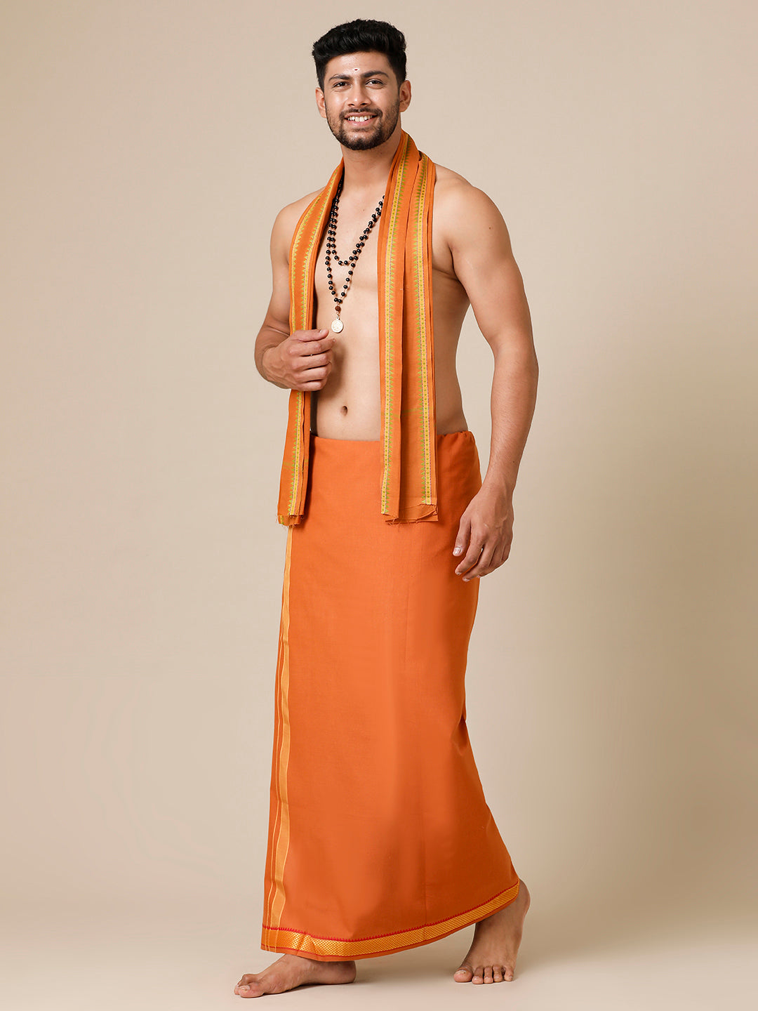 Mens Devotional Dhoti & Towel Combo Kavi