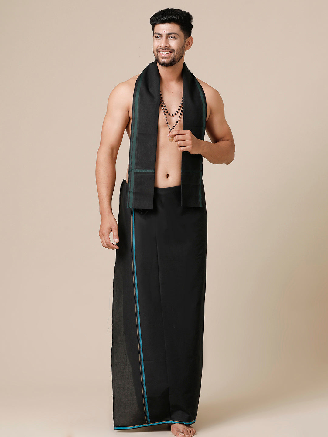 Mens Devotional Dhoti with Fancy Border Nice Touch Black