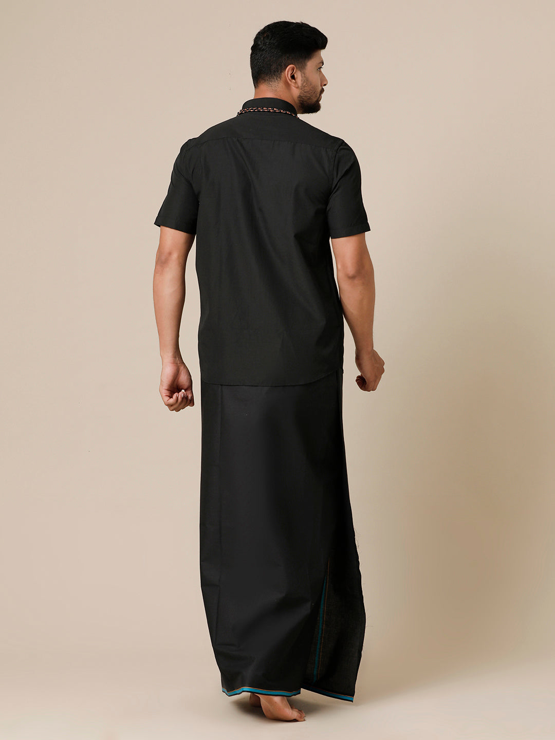 Mens Devotional Half Sleeve Shirt & Dhoti Combo Black
