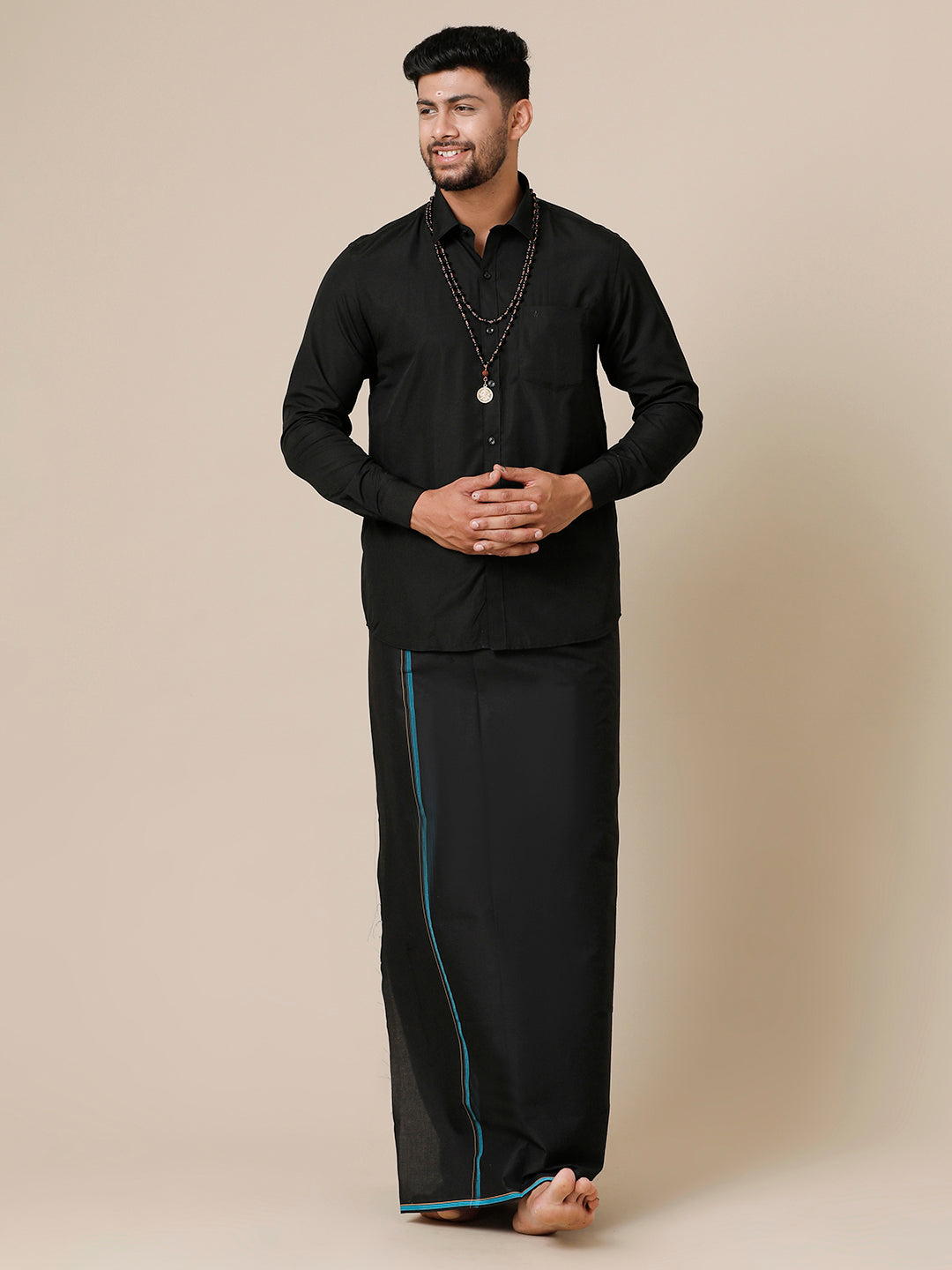 Mens Devotional Full Sleeve Shirt & Dhoti Combo Black