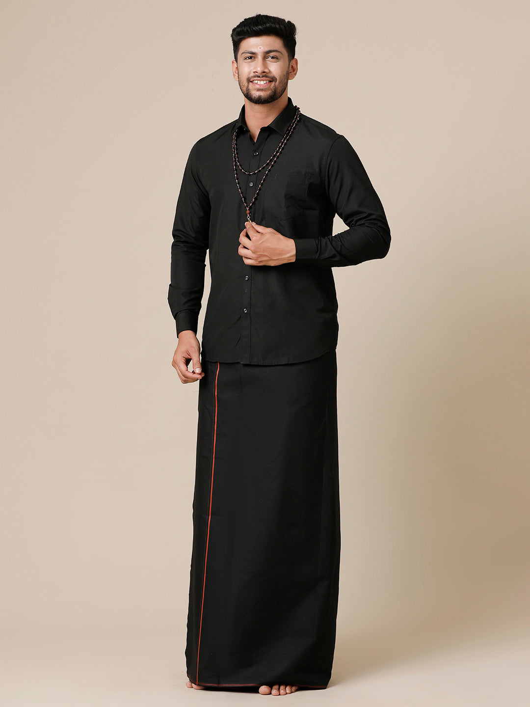 Mens Devotional Full Sleeve Shirt & Dhoti Combo Black