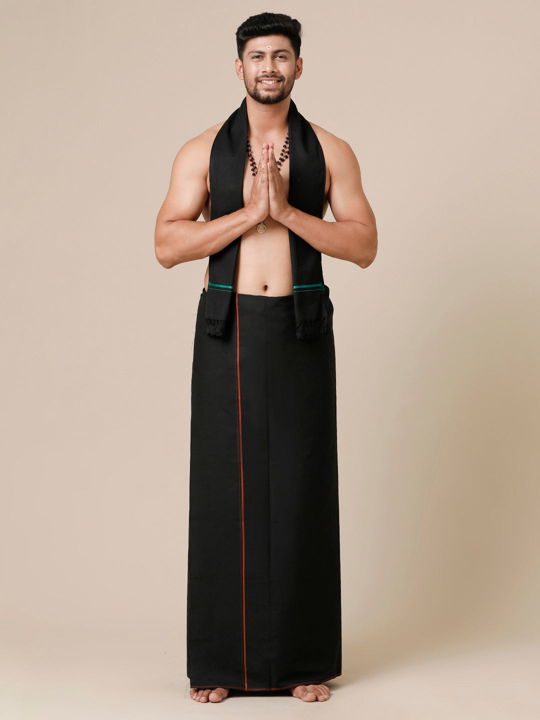 Mens Devotional Dhoti & Towel Combo Black