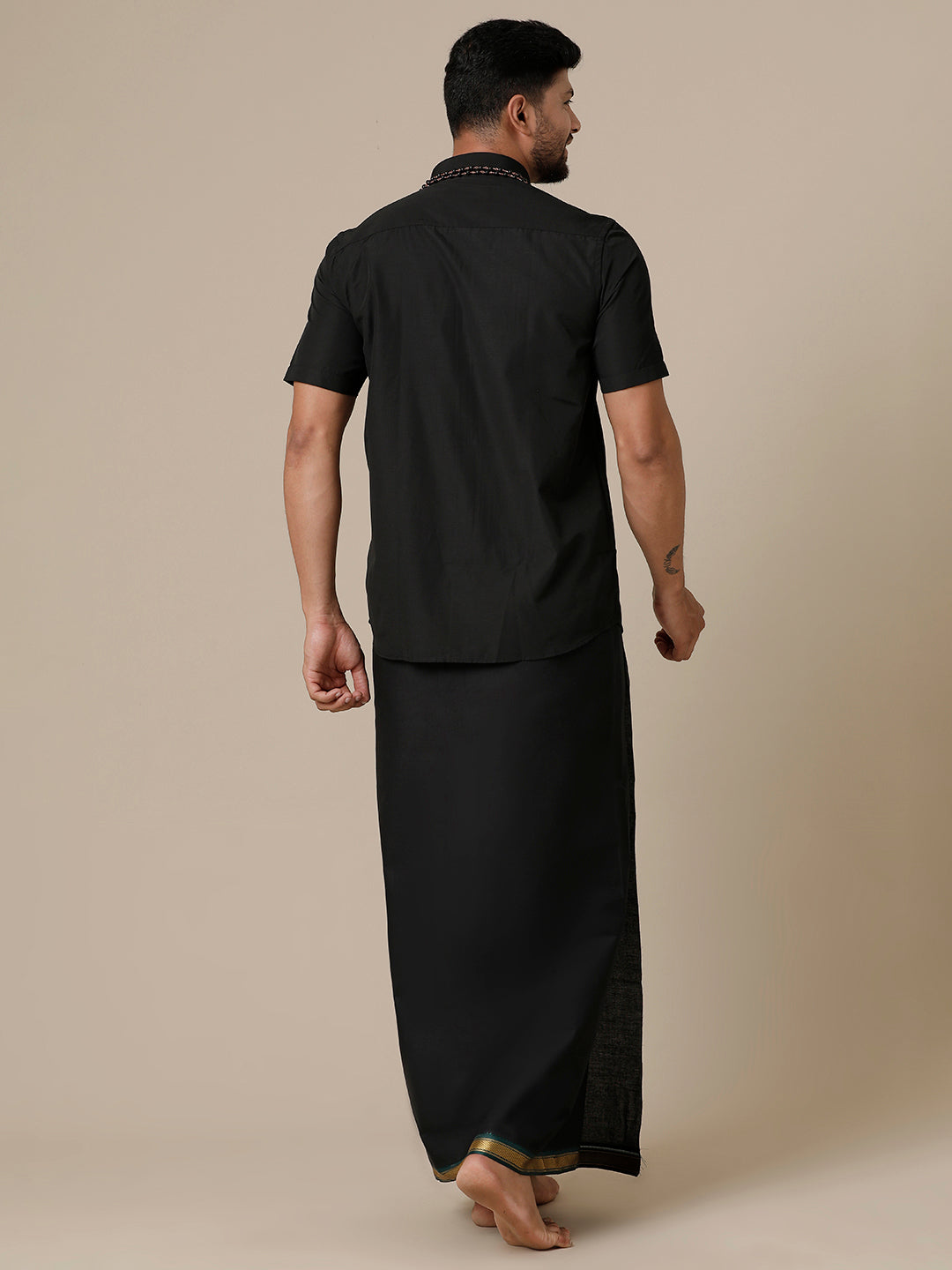 Mens Devotional Half Sleeve Shirt & Dhoti Combo Brindhavan Black