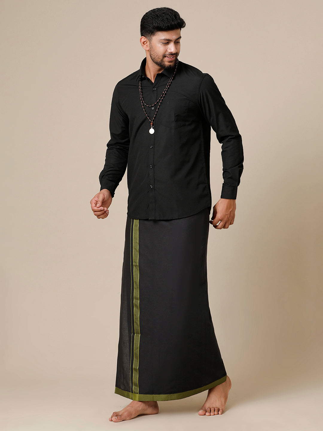 Mens Devotional Full Sleeve Shirt & Dhoti Combo Ahimsa Charcoal