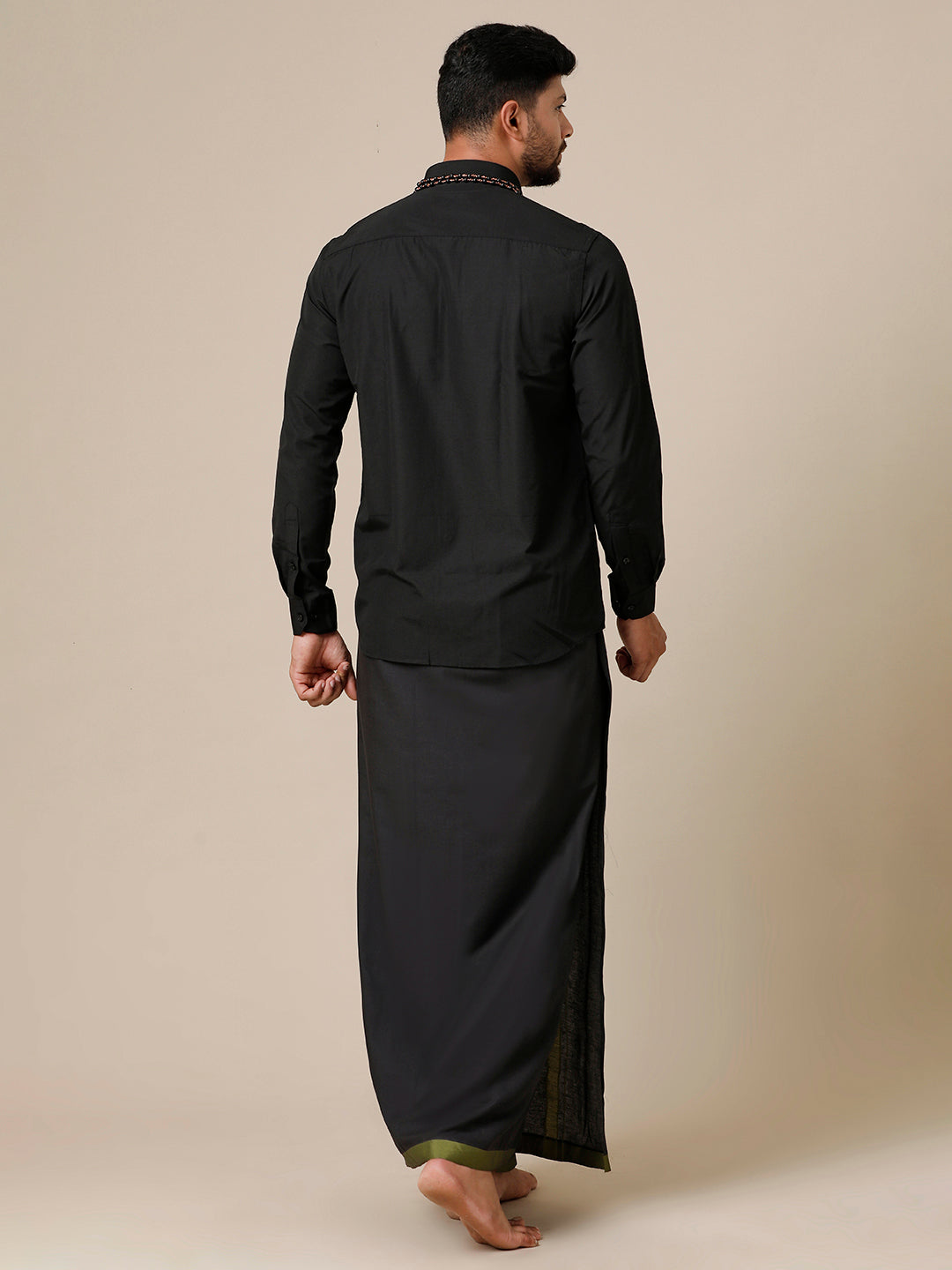 Men Devotional Full Sleeves Shirt & Dhoti Combo Ahimsa Charcoal