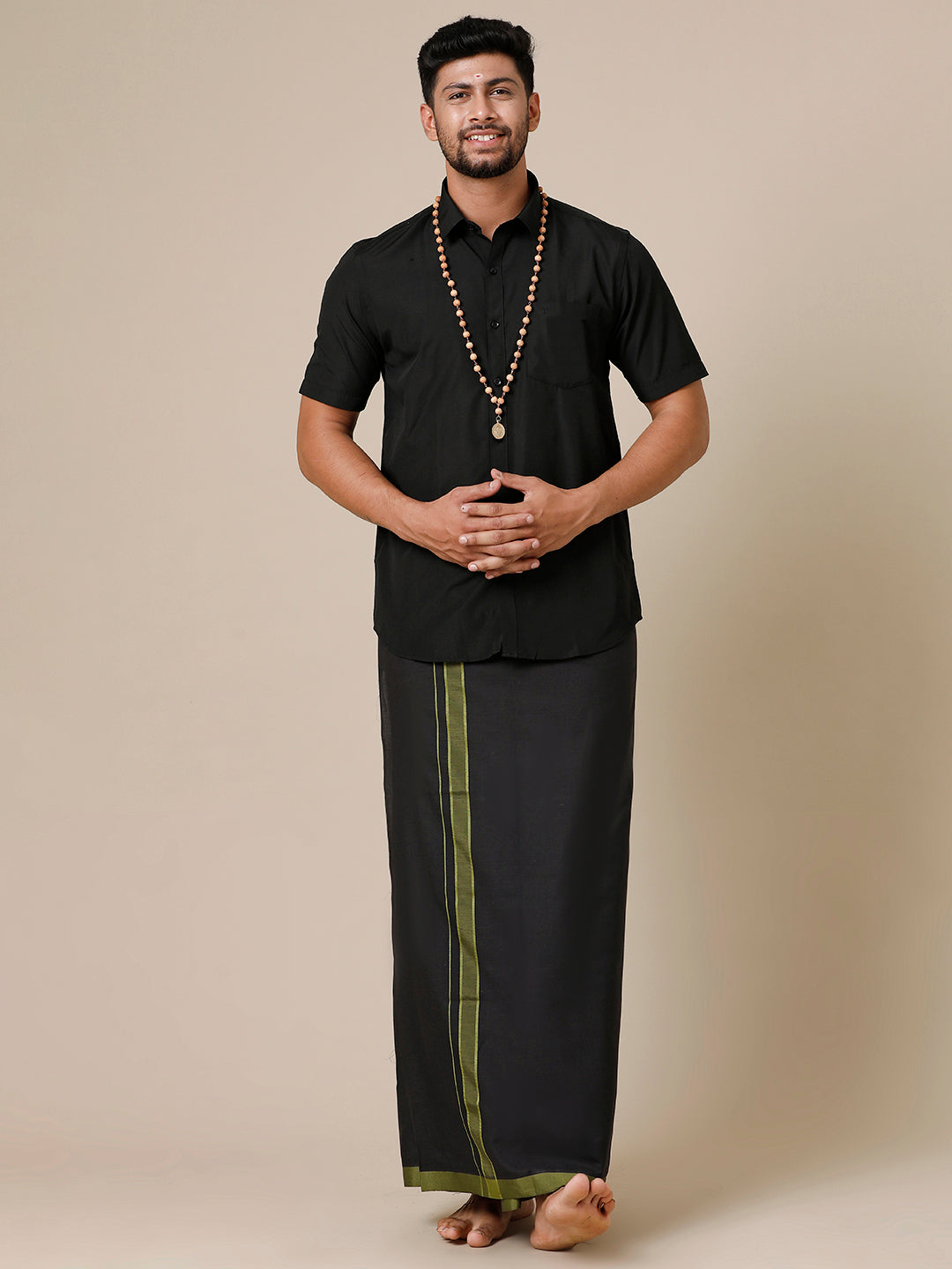 Mens Devotional Half Sleeve Shirt & Dhoti Combo Ahimsa Charcoal
