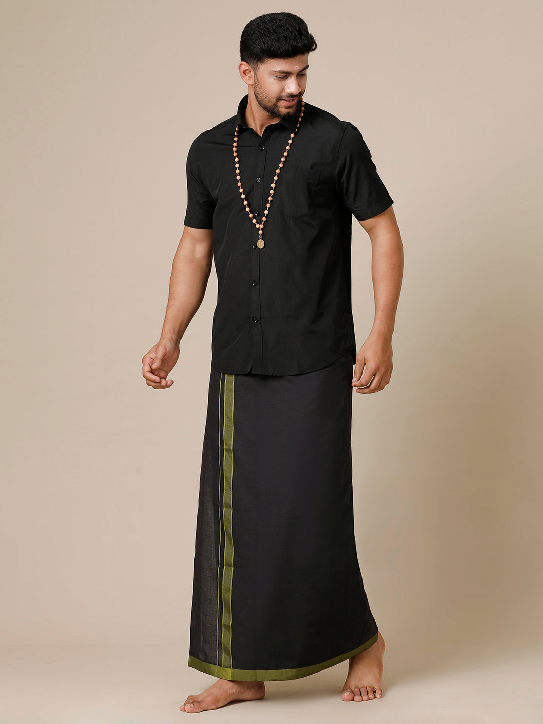 Men Devotional Half Sleeve Shirt & Dhoti Combo Ahimsa Charcoal