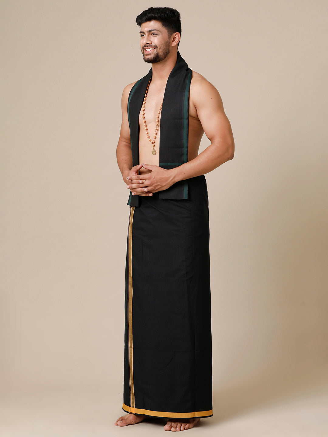 Mens Single Black Dhoti with Big Border Yogi Spl 6 (BL1)