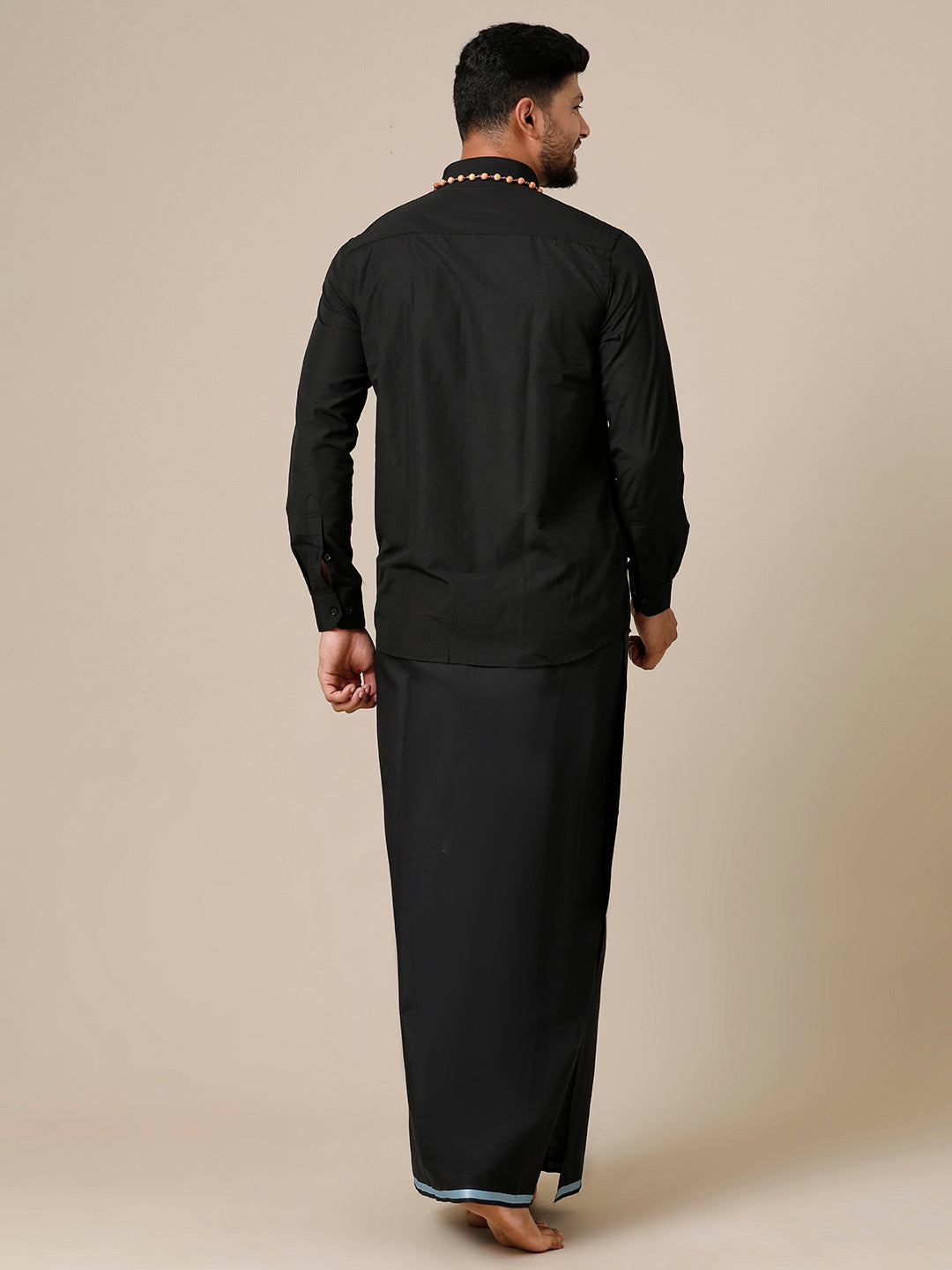 Mens Devotional Full Sleeve Shirt & Dhoti Combo Grade Black