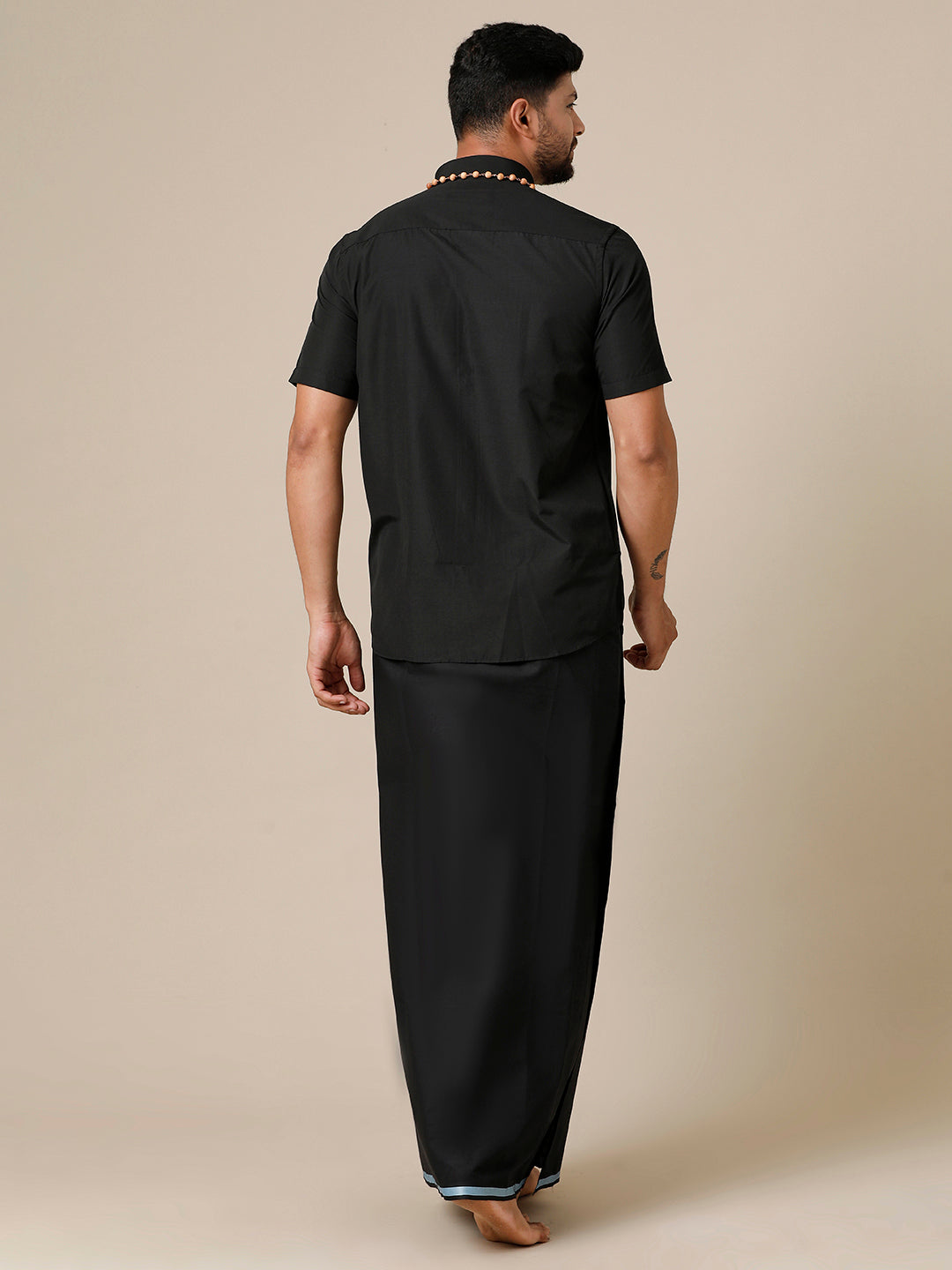 Mens Devotional Half Sleeve Shirt & Dhoti Combo Grade Black