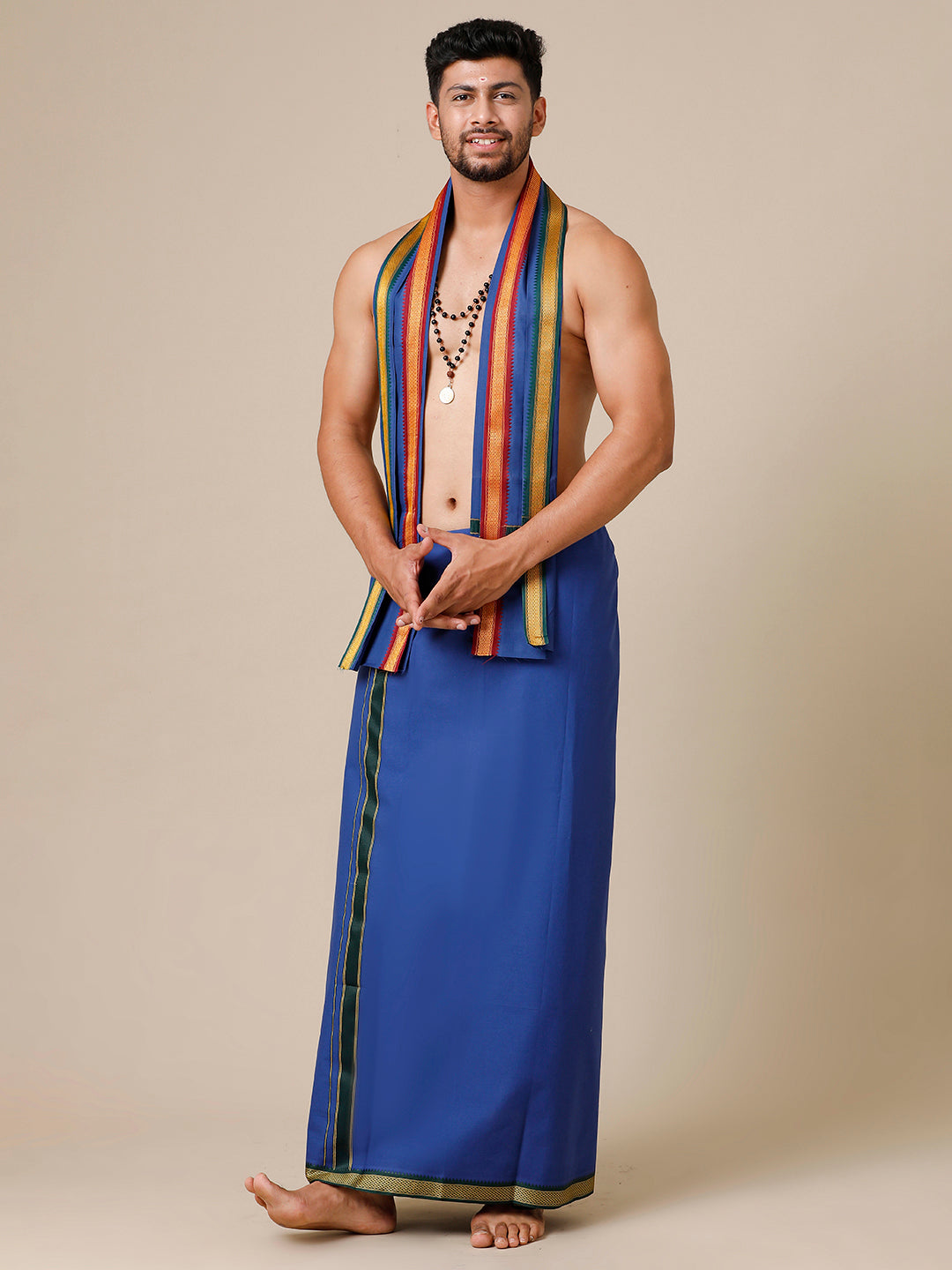 Mens Devotional Color Dhoti with Fancy Border Brindhavan Blue