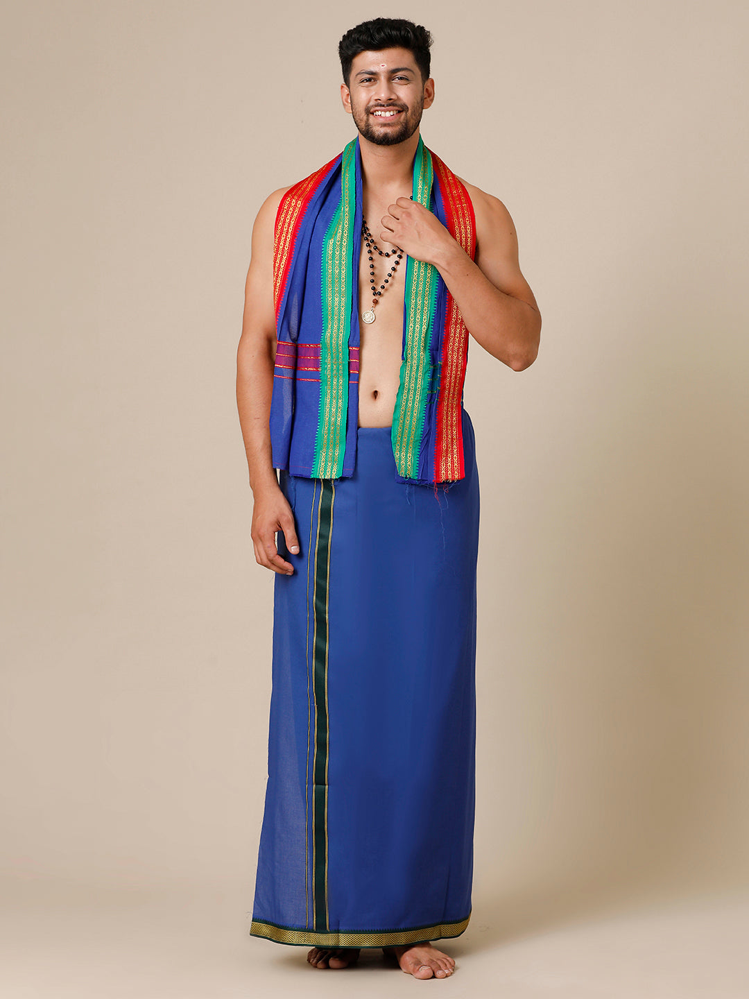 Mens Devotional Dhoti & Towel Set Brindhavan Blue