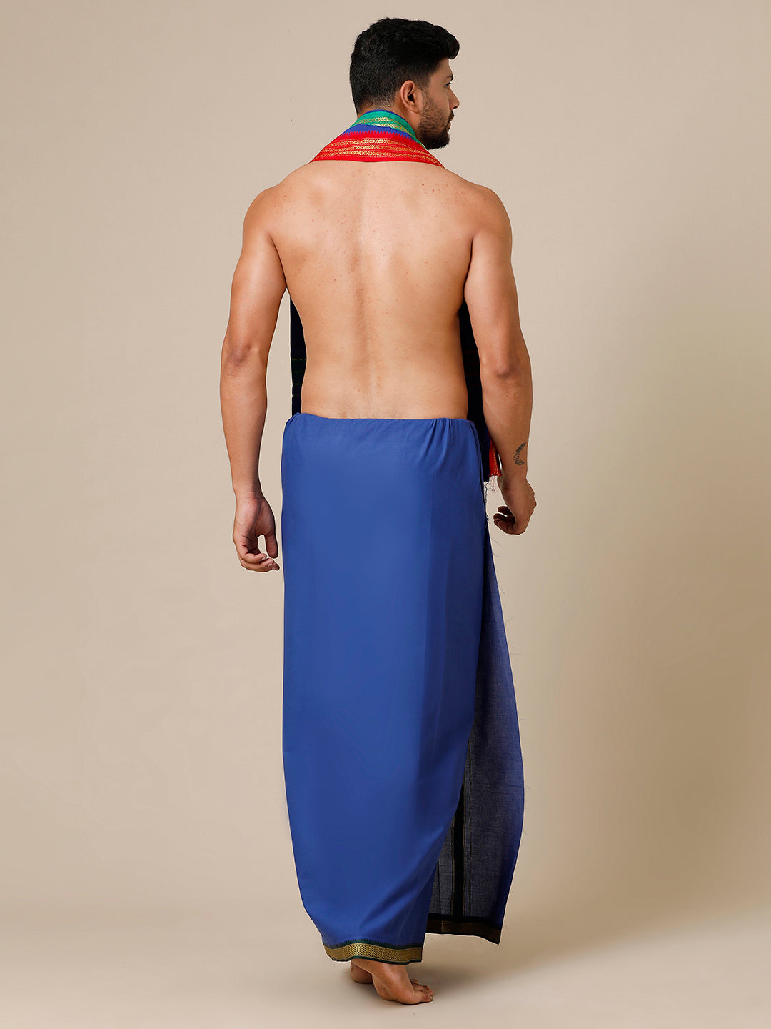 Mens Devotional Dhoti & Towel Set Brindhavan Blue
