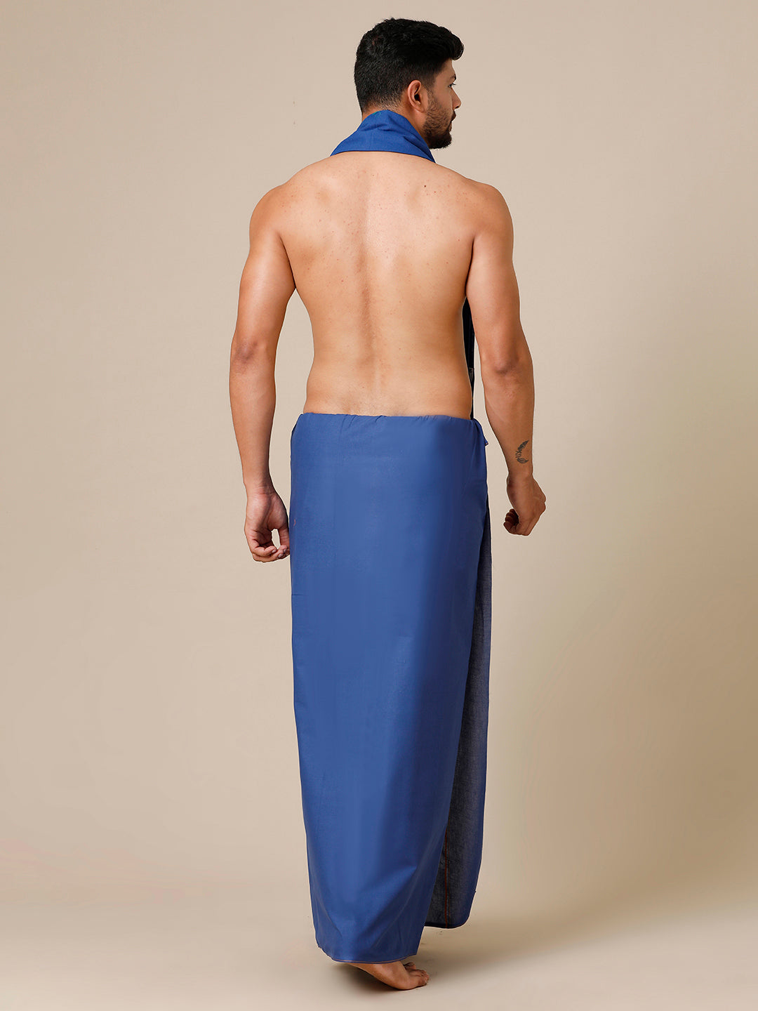 Mens Devotional Dhoti & Towel Set Golden Blue