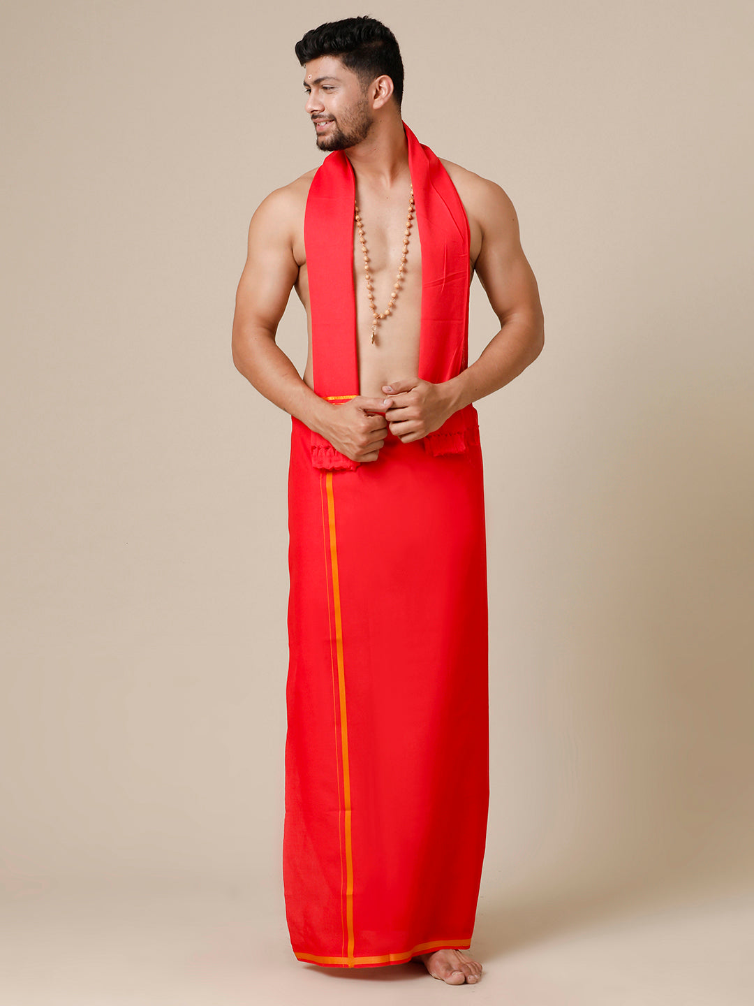 Mens Devotional Dhoti & Towel Set Sukiran Red