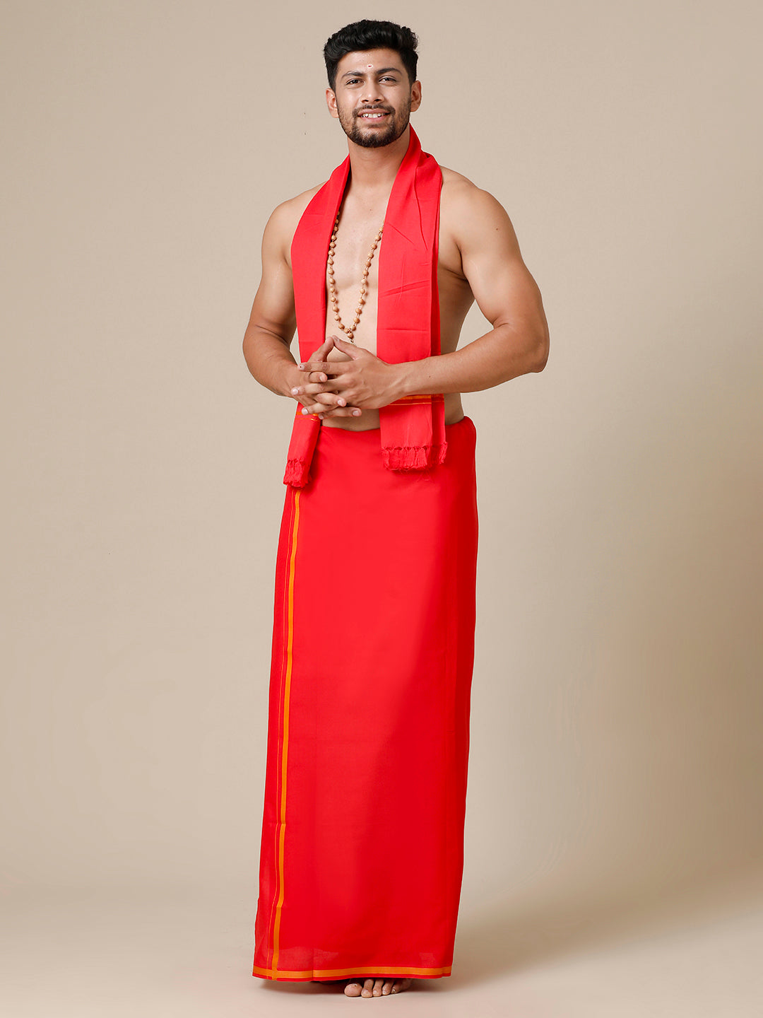 Men Devotional Dhoti & Towel Set Sukiran Red