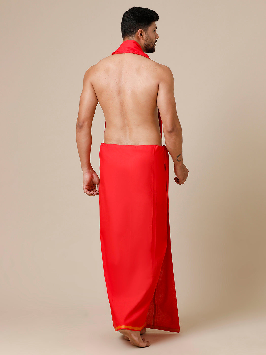 Men Devotional Dhoti & Towel Set Sukiran Red