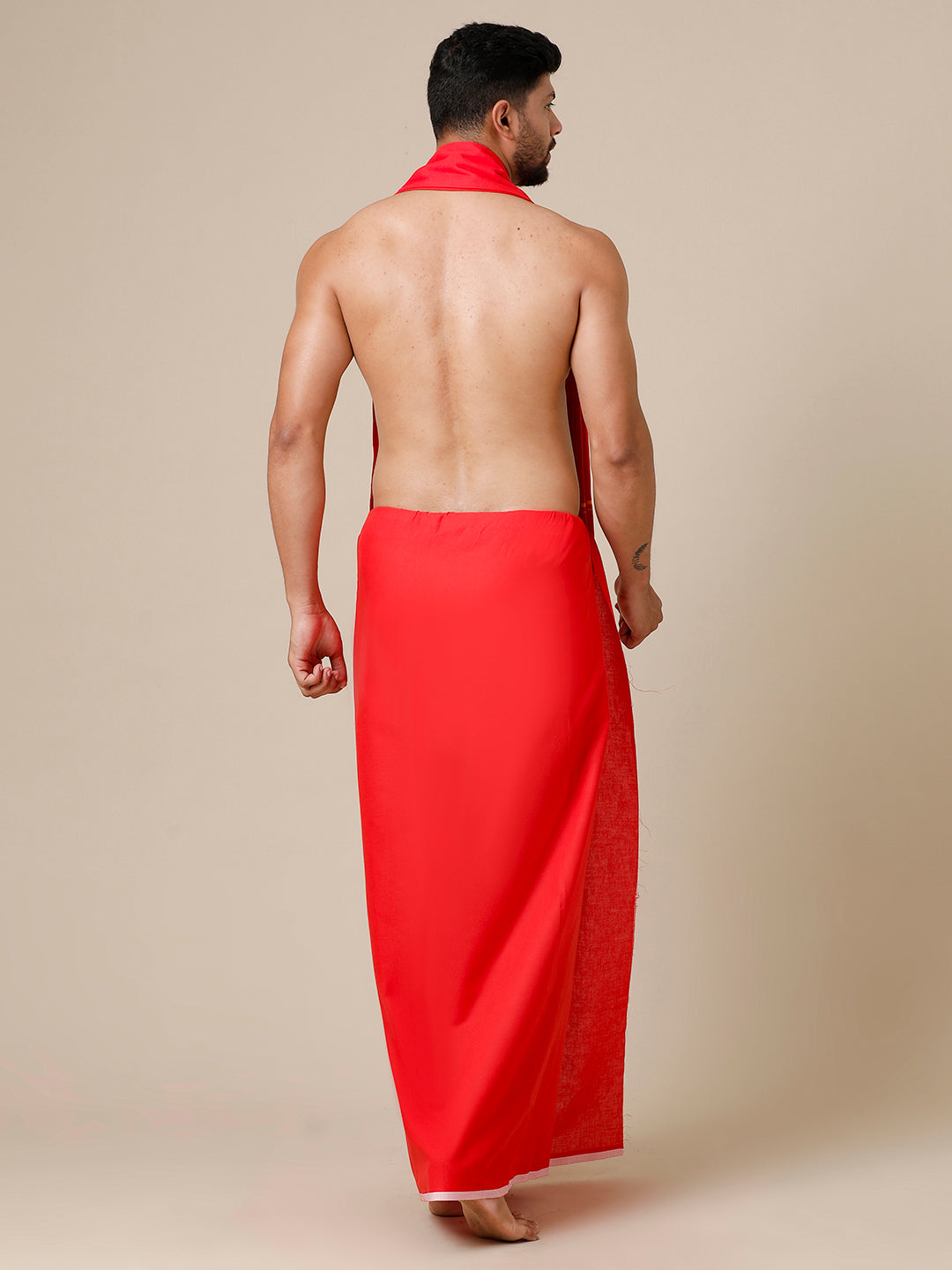 Mens Devotional Red Dhoti with Fancy Border Enrich Colour 11 (VL POPPY)
