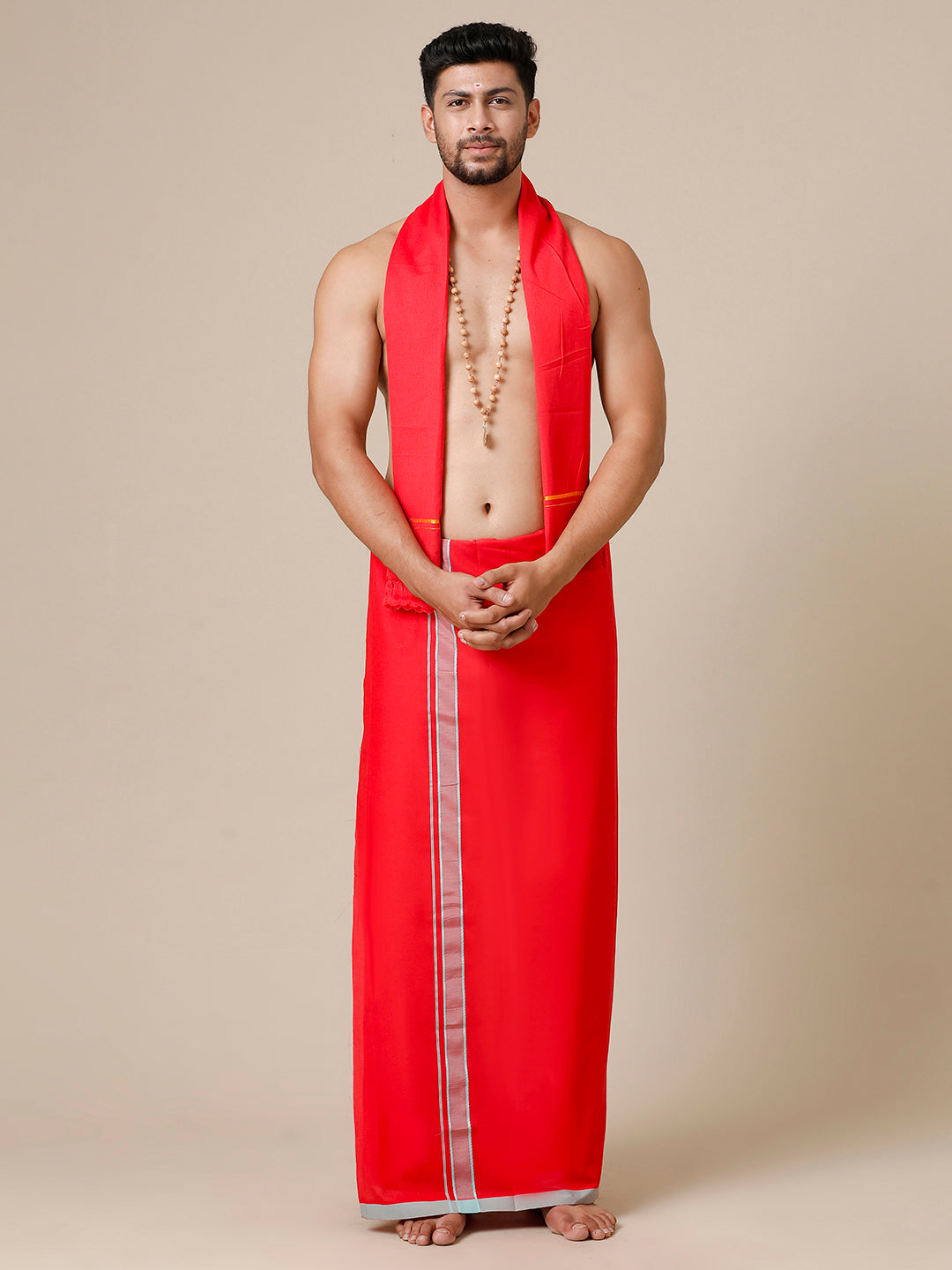 Mens Assorted fancy border Red dhoti -Ahimsa Red