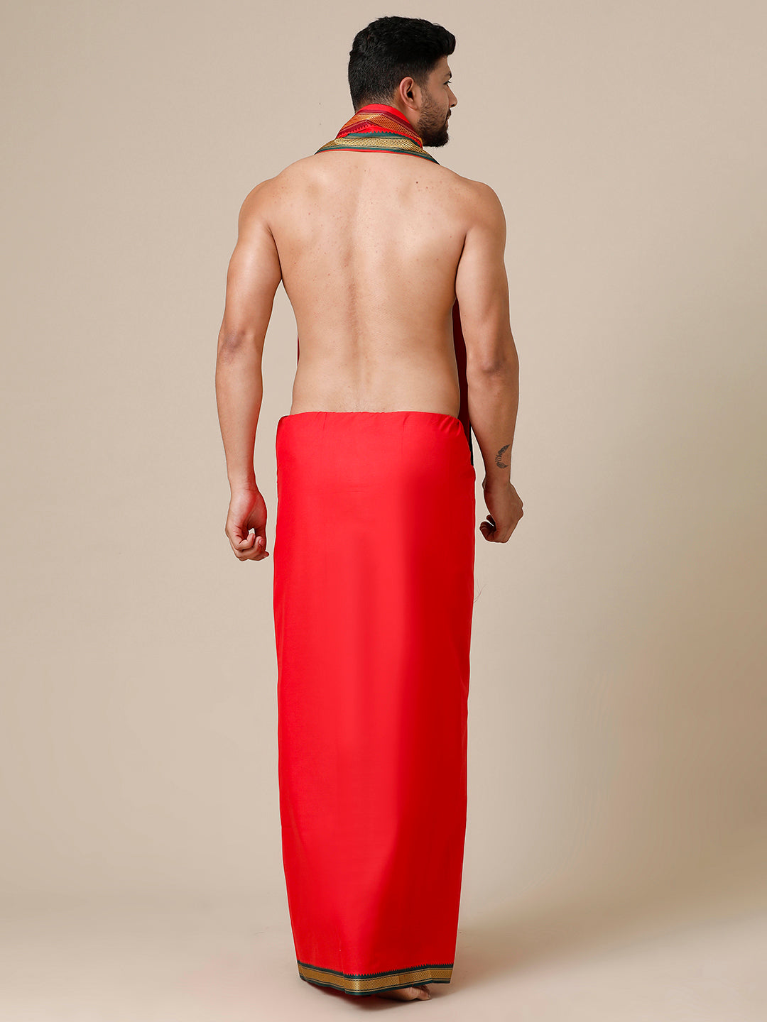 Mens Devotional Dhoti & Towel Set Brindhavan Red