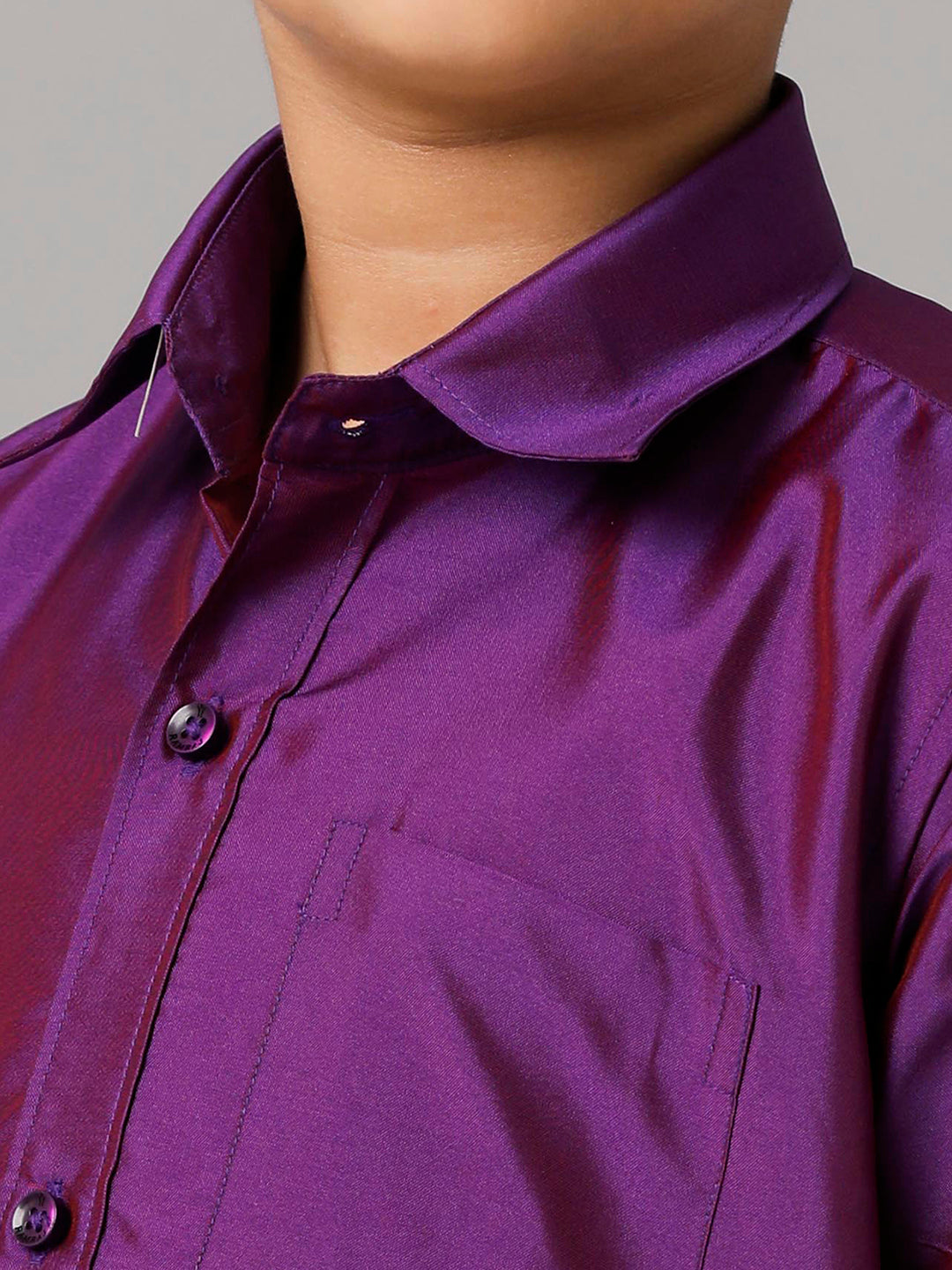 Boys Silk Cotton Violet Half Sleeves Shirt with Adjustable White Dhoti Combo K21-Zoom view