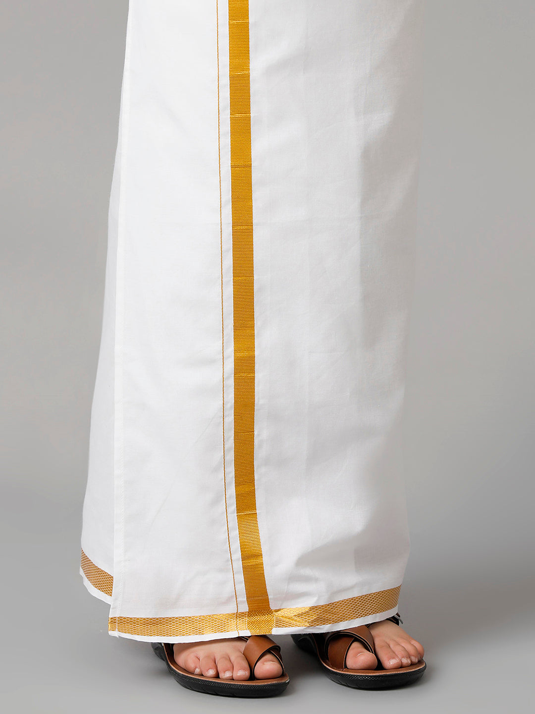 Boys Silk Cotton Violet Half Sleeves Shirt with Adjustable White Dhoti Combo K21-Bottom view