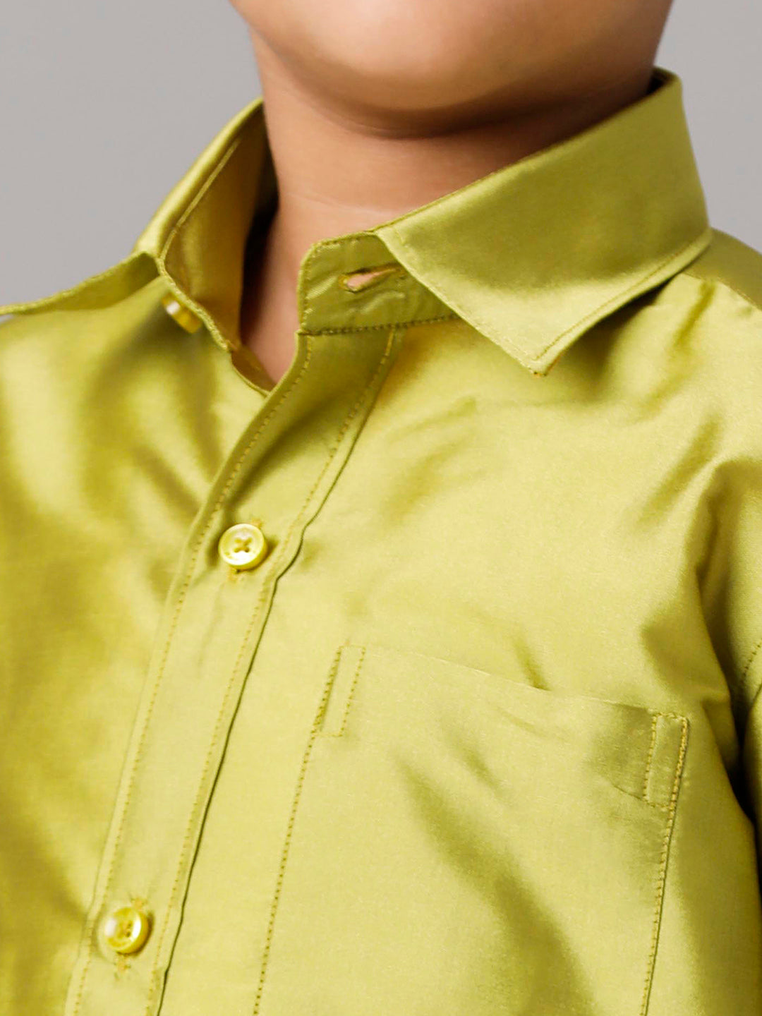 Boys Silk Cotton Lemon Green Half Sleeves Shirt with Adjustable White Dhoti Combo K44-Zoom view