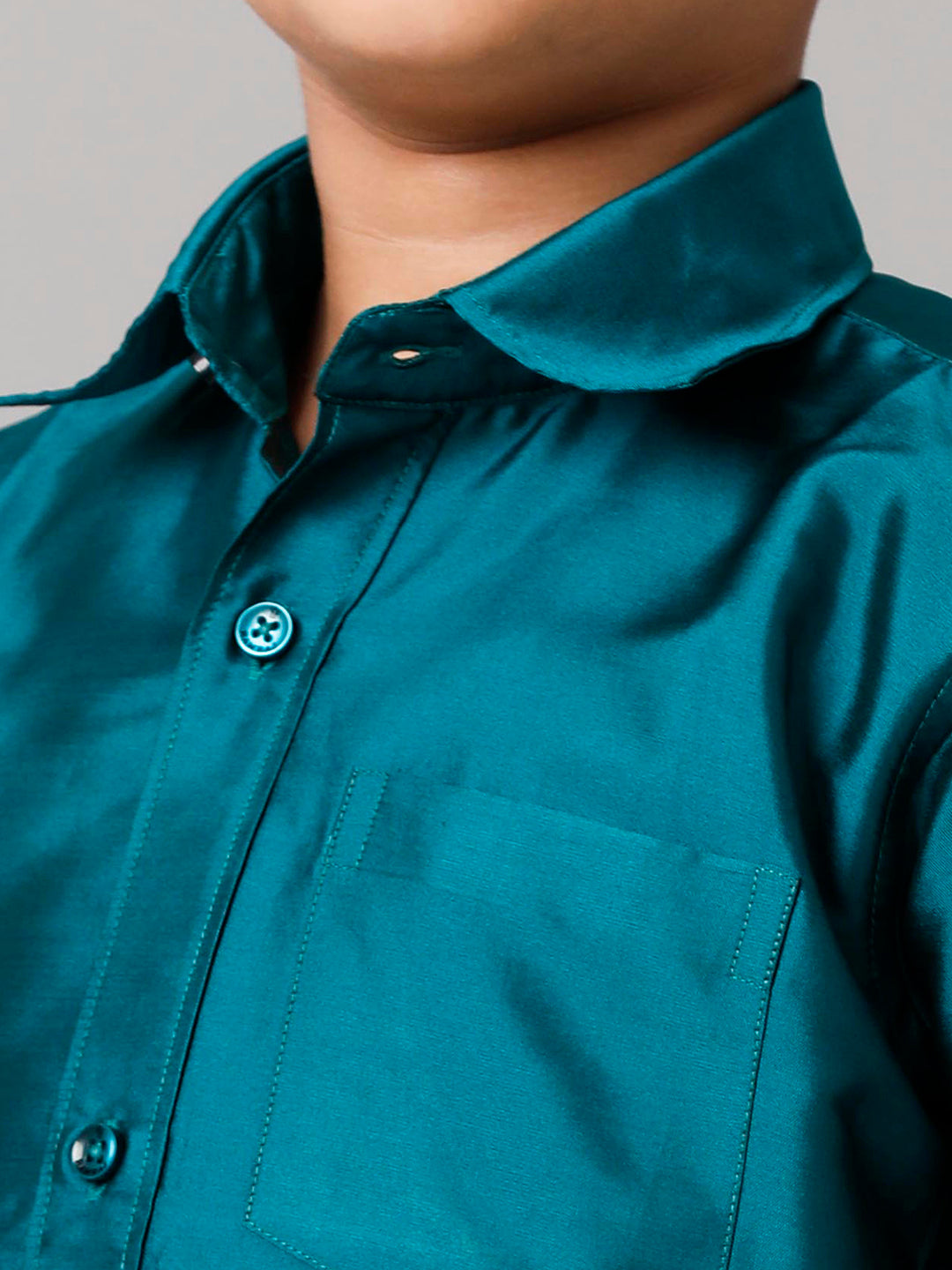 Boys Silk Cotton Ramar Green Half Sleeves Shirt with Adjustable White Dhoti Combo K3-Zoom view