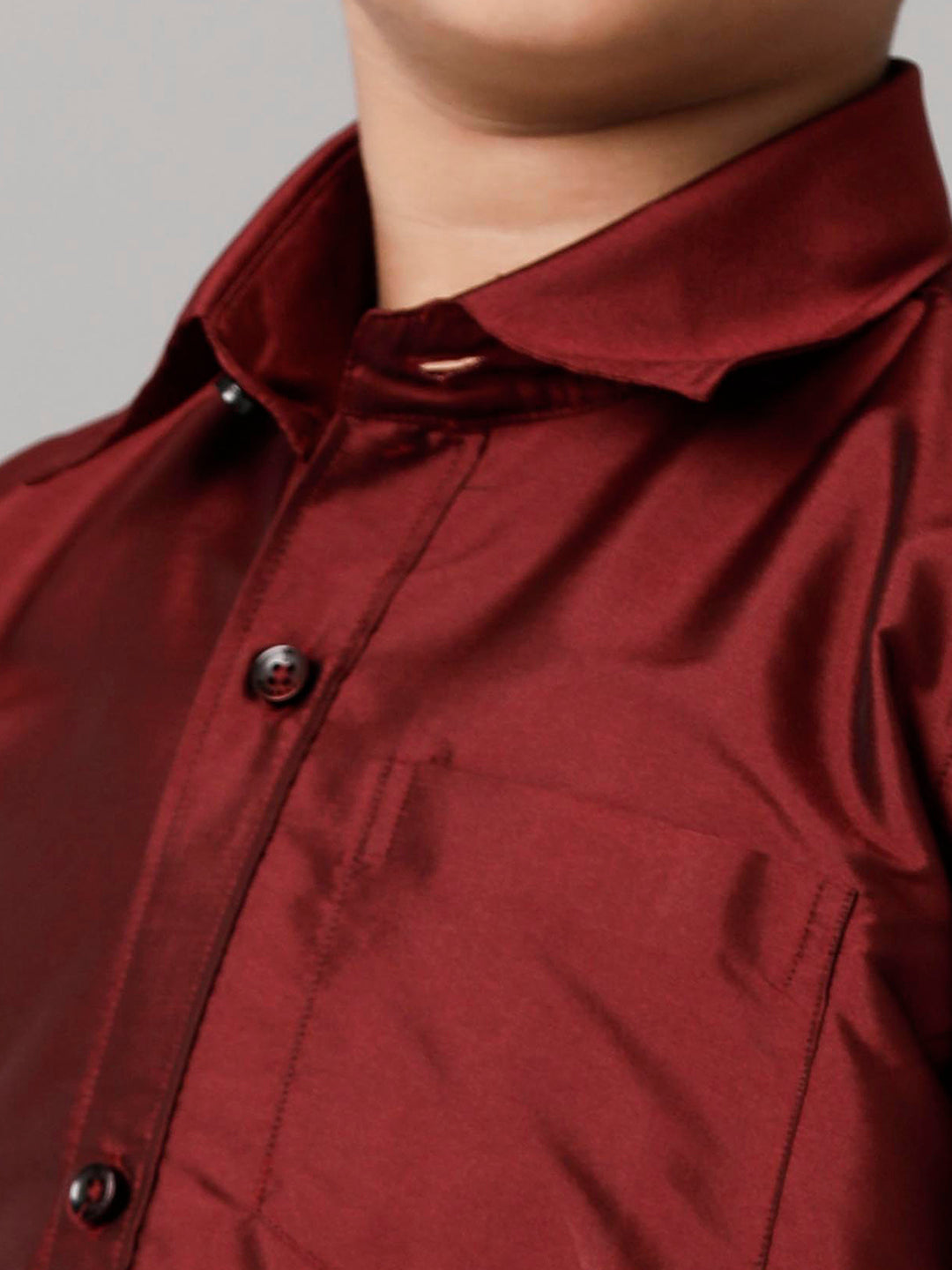 Boys Silk Cotton Maroon Half Sleeves Shirt with Adjustable White Dhoti Combo K7-Zoom view