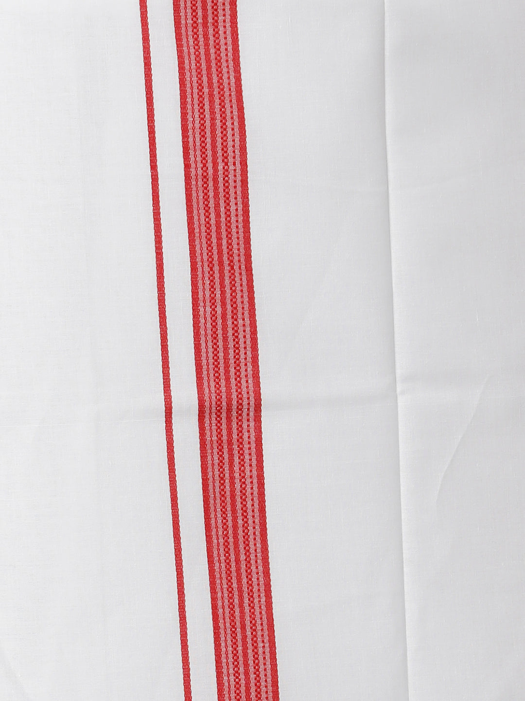 Mens Cotton White Single Dhoti with Red Fancy Border Holy Wind Fancy-Zoom view