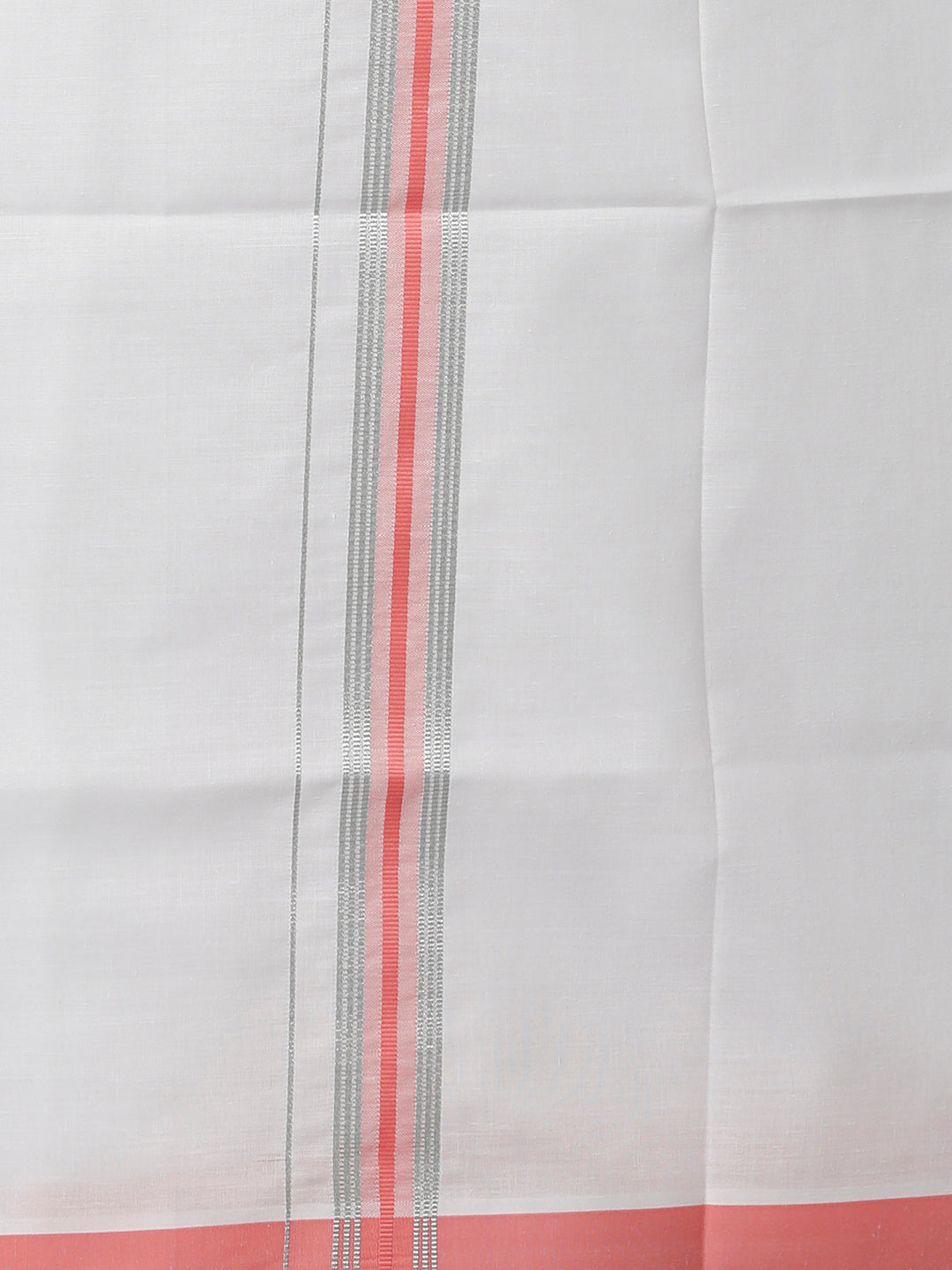 Mens Cotton White Single Dhoti with Pink & Silver Border Winner Silver Fancy-Zoom view