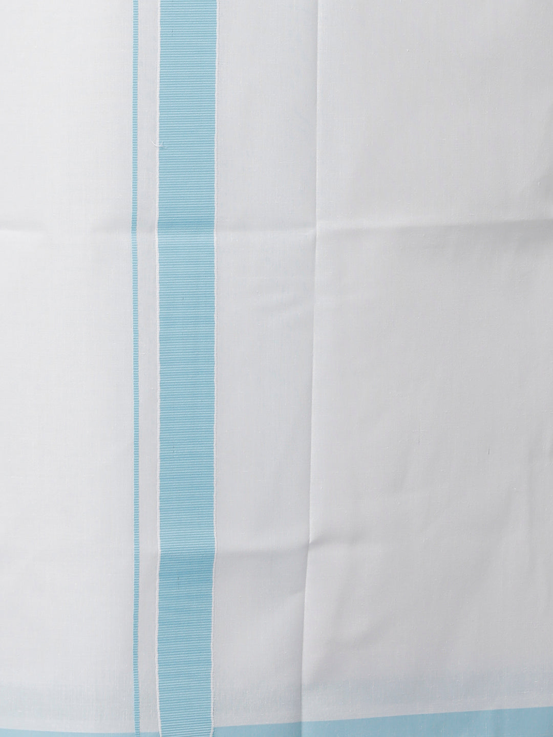 Mens Cotton White Single Dhoti with Sky Blue Plain Border Winner Special-Zoom view
