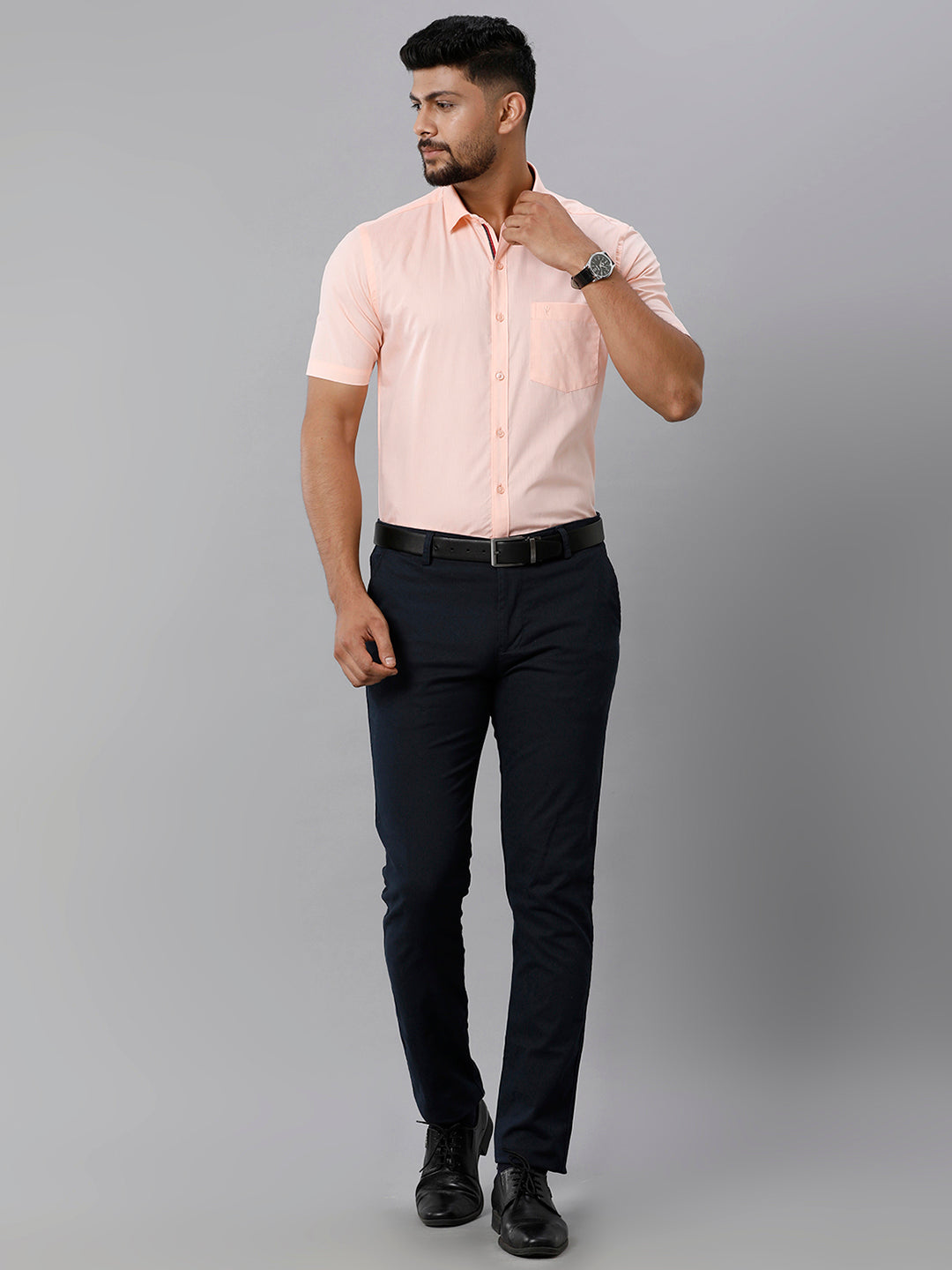 Mens Premium Cotton Formal Shirt Half Sleeves Light Orange MH G117-Full view