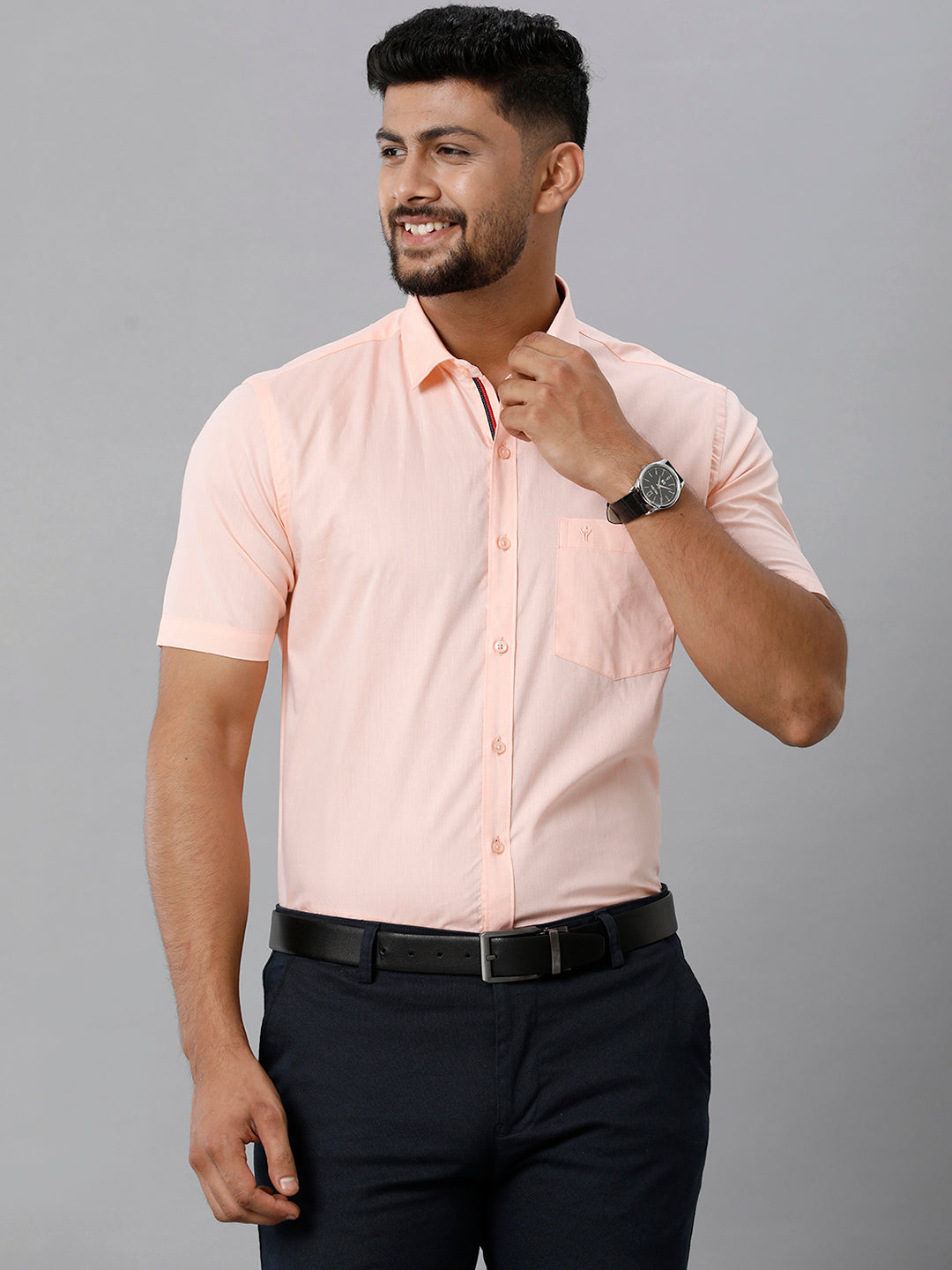 Mens Premium Cotton Formal Shirt Half Sleeves Light Orange MH G117