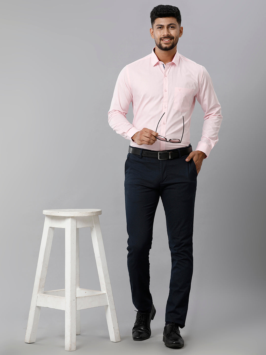 Mens Premium Cotton Formal Shirt Full Sleeves Light Pink MH G115-Full view