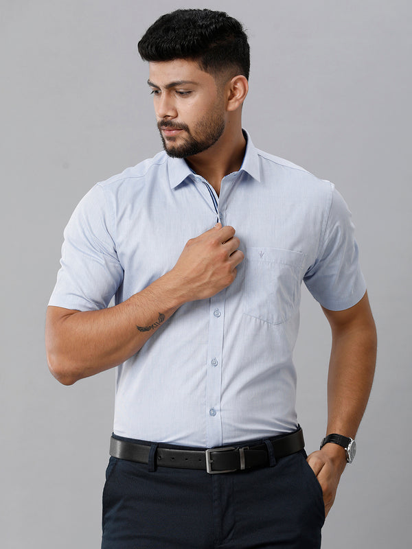 Mens Premium Cotton Formal Shirt Half Sleeves Blue MH G119