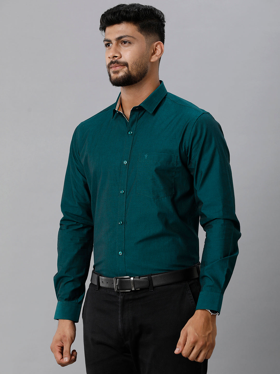 Mens Premium Cotton Formal Shirt Full Sleeves Dark Green MH G116-Front view
