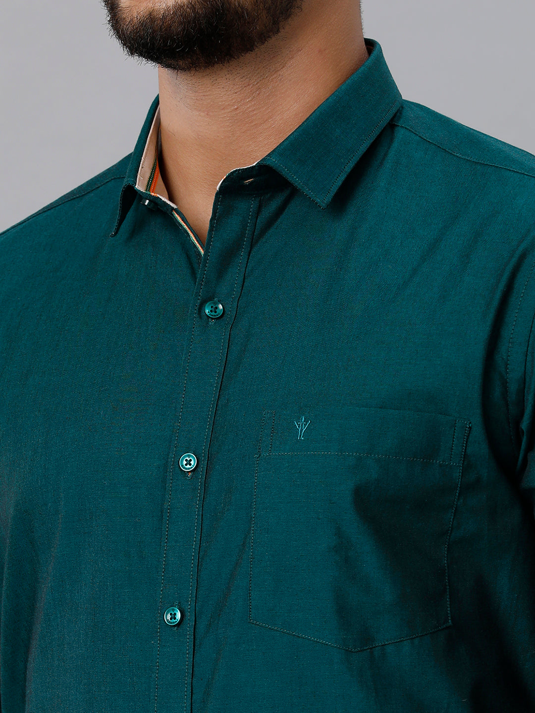 Mens Premium Cotton Formal Shirt Full Sleeves Dark Green MH G116-Zoom view