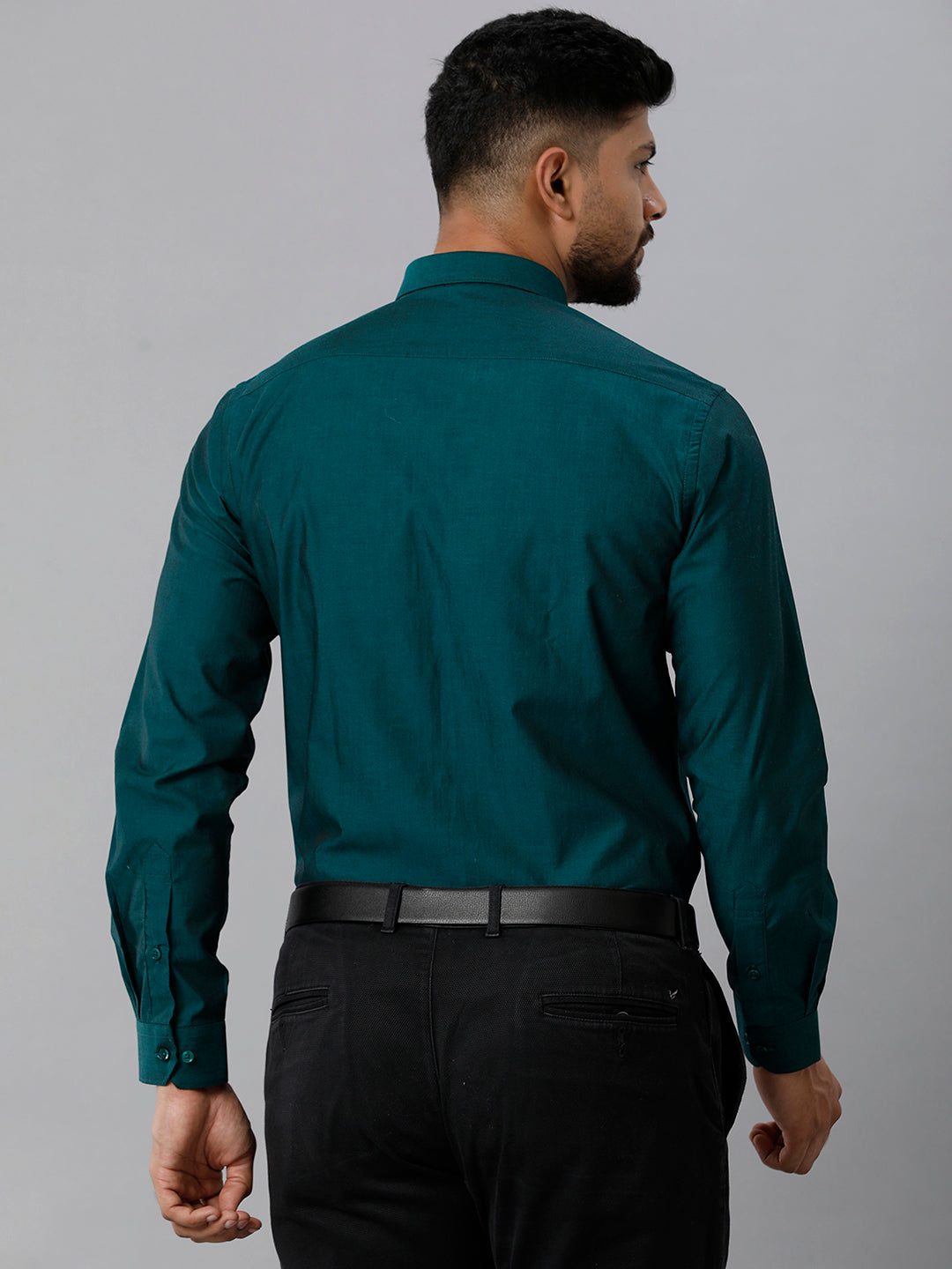 Mens Premium Cotton Formal Shirt Full Sleeves Dark Green MH G116-Back view