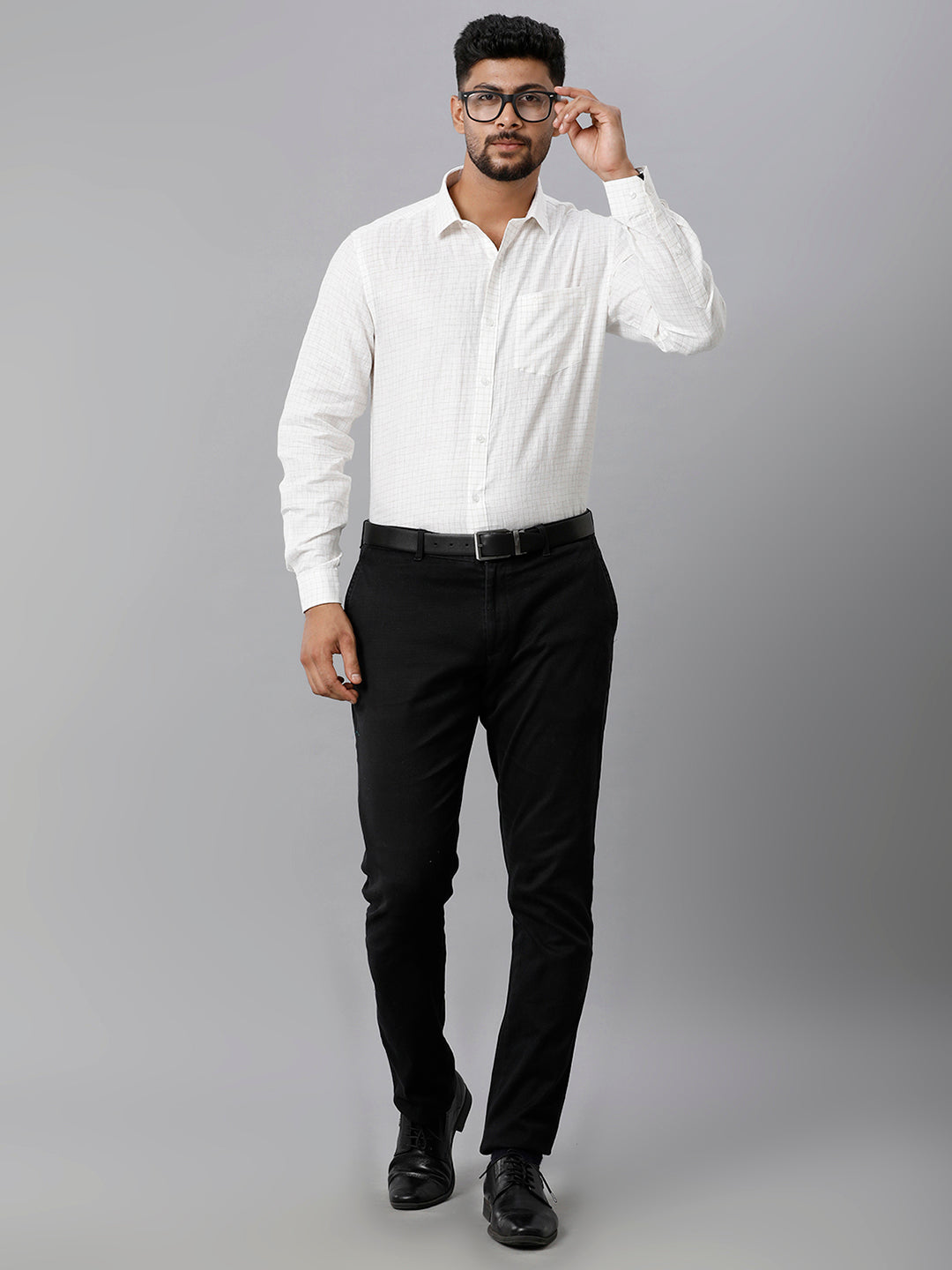Mens Pure Linen Checked Full Sleeves Grayish White Shirt LS45-full view